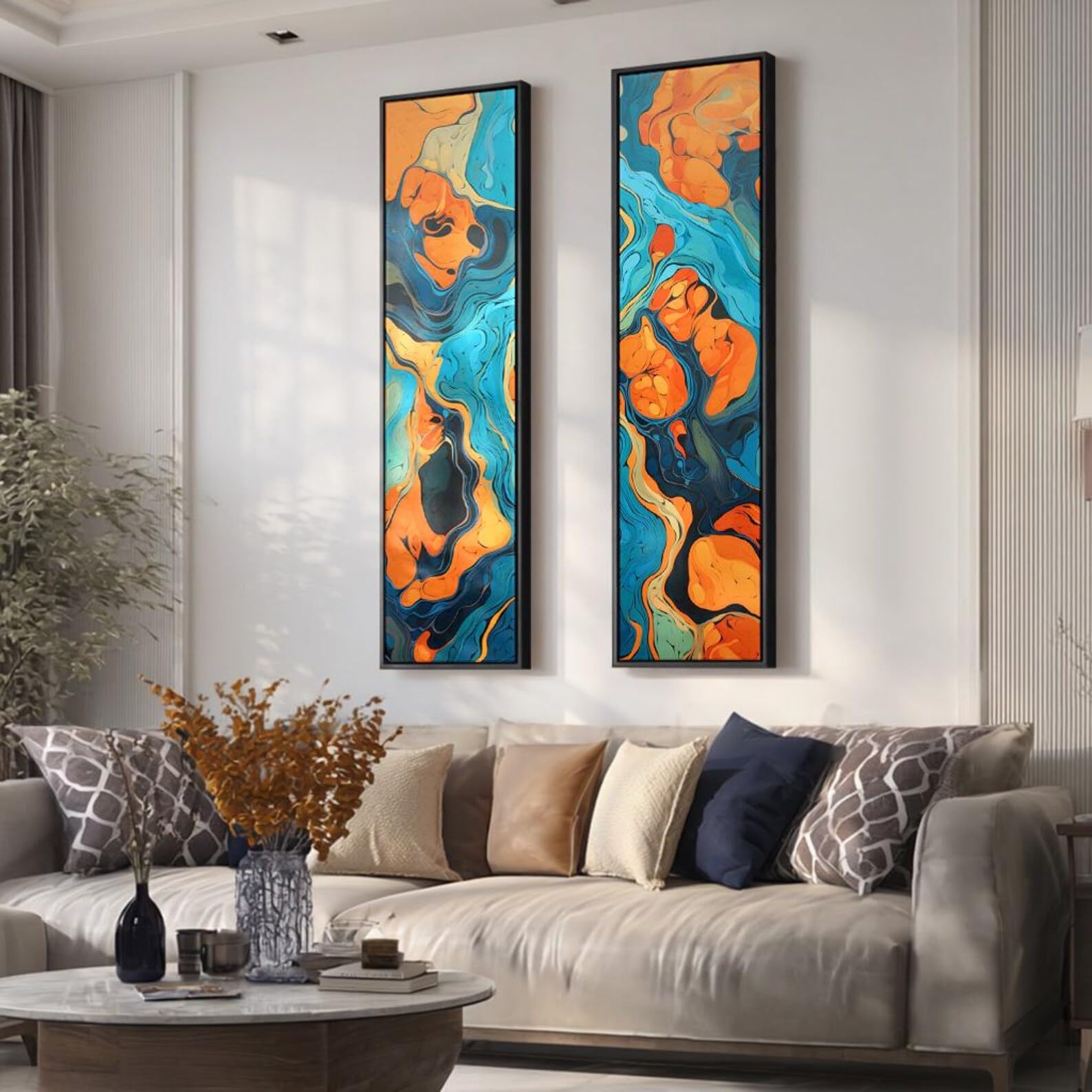 XBTYKPB Set aus 2 hohen, schmalen Leinwandbildern, lange, dünne, vertikale Farbdrucke, Wandbilder, gerahmtes Poster-Set für Zuhause und Büro (50 x 150 cm x 2 / Innenrahmen)