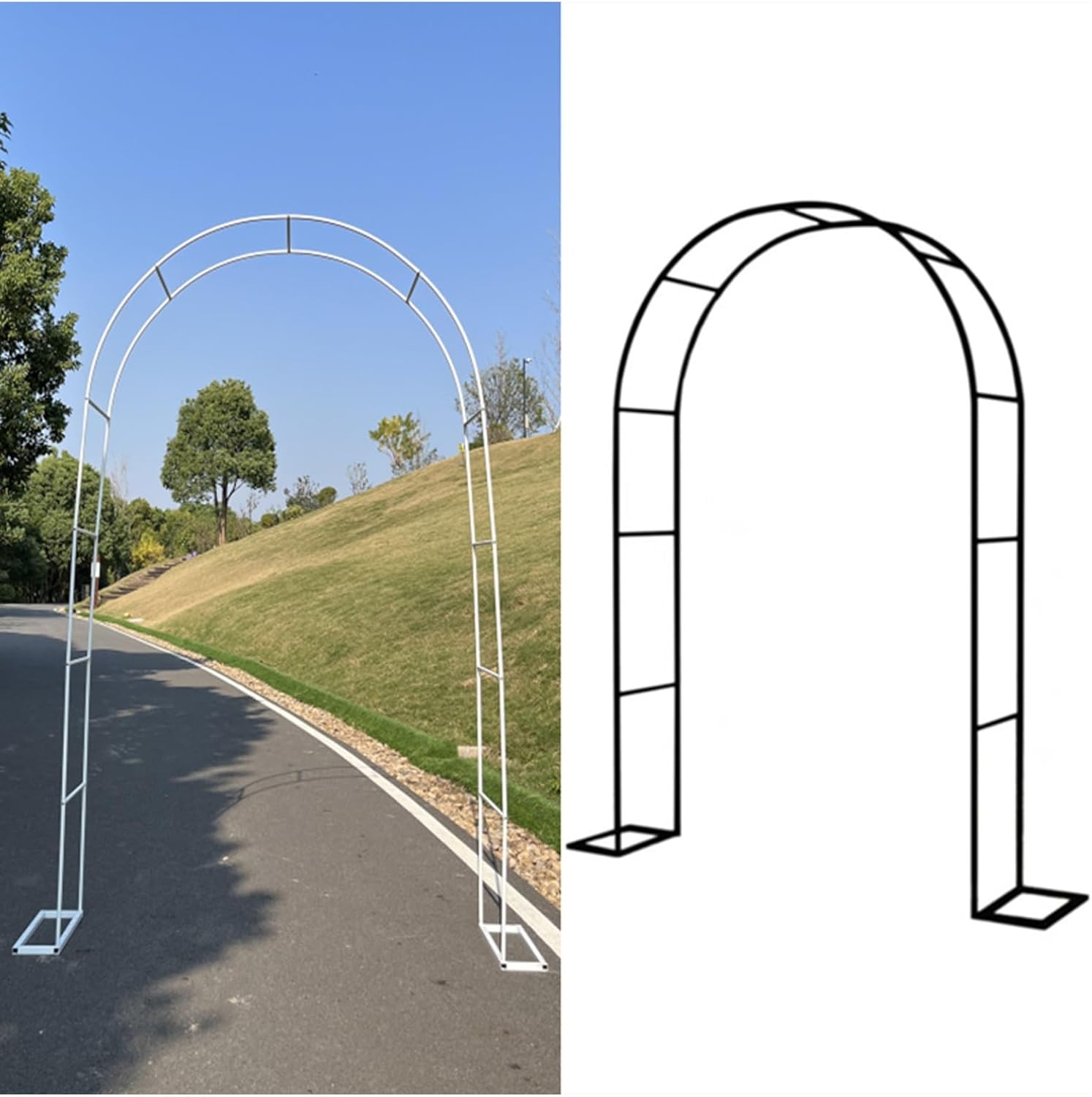 Iron Arch Trellis for Climbing Plants - Durable Waterproof Metal Garden Arbor for Roses & Vines, Multifunctional Black Garden Archway, 1.8x2.5x0.4m