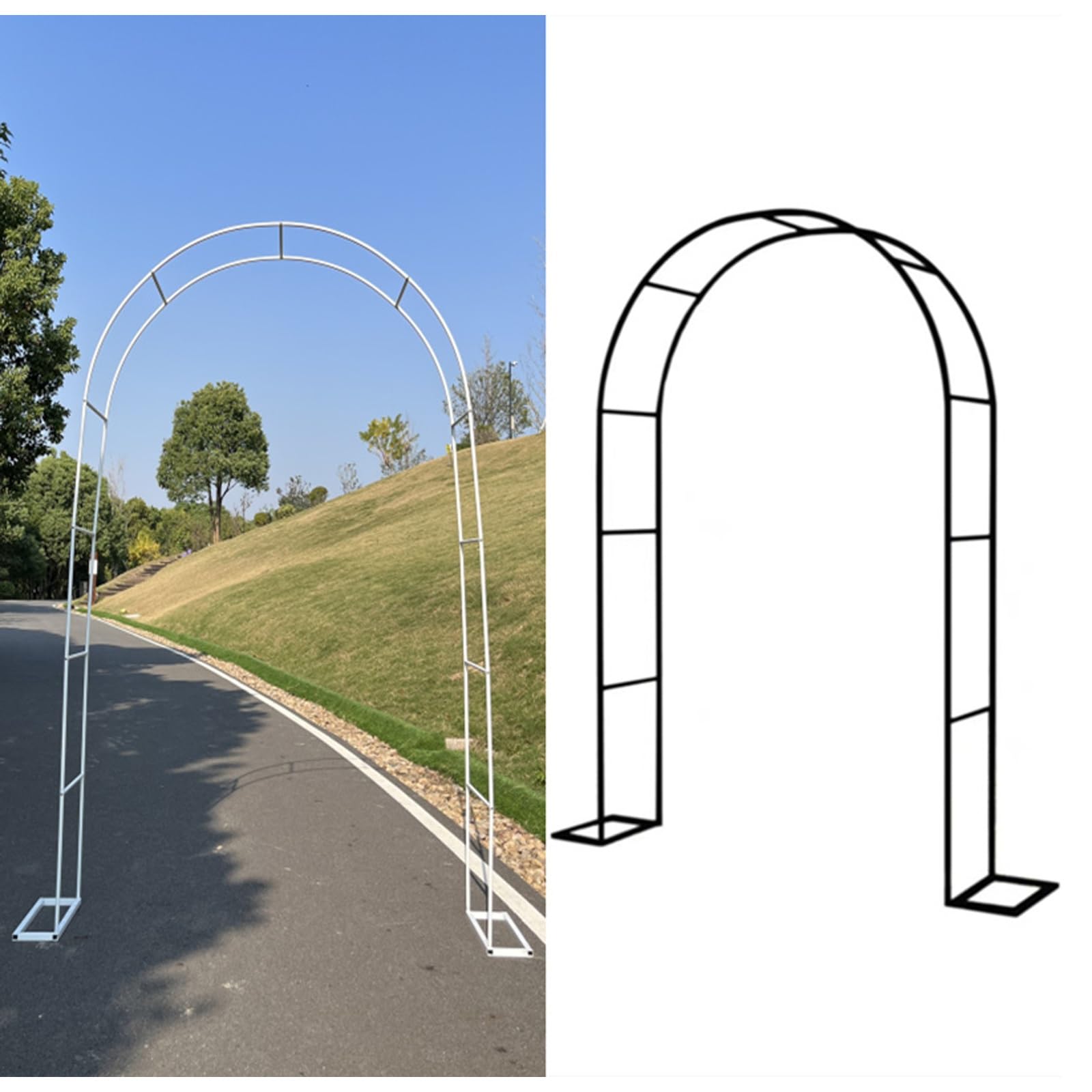 Ogród Pergola Łuk, Żelazna krata do roślin pnących - metalowy łuk ogrodowy na róże i pnącze - wytrzymała czarna pergola wodoodporna i wielofunkcyjna -