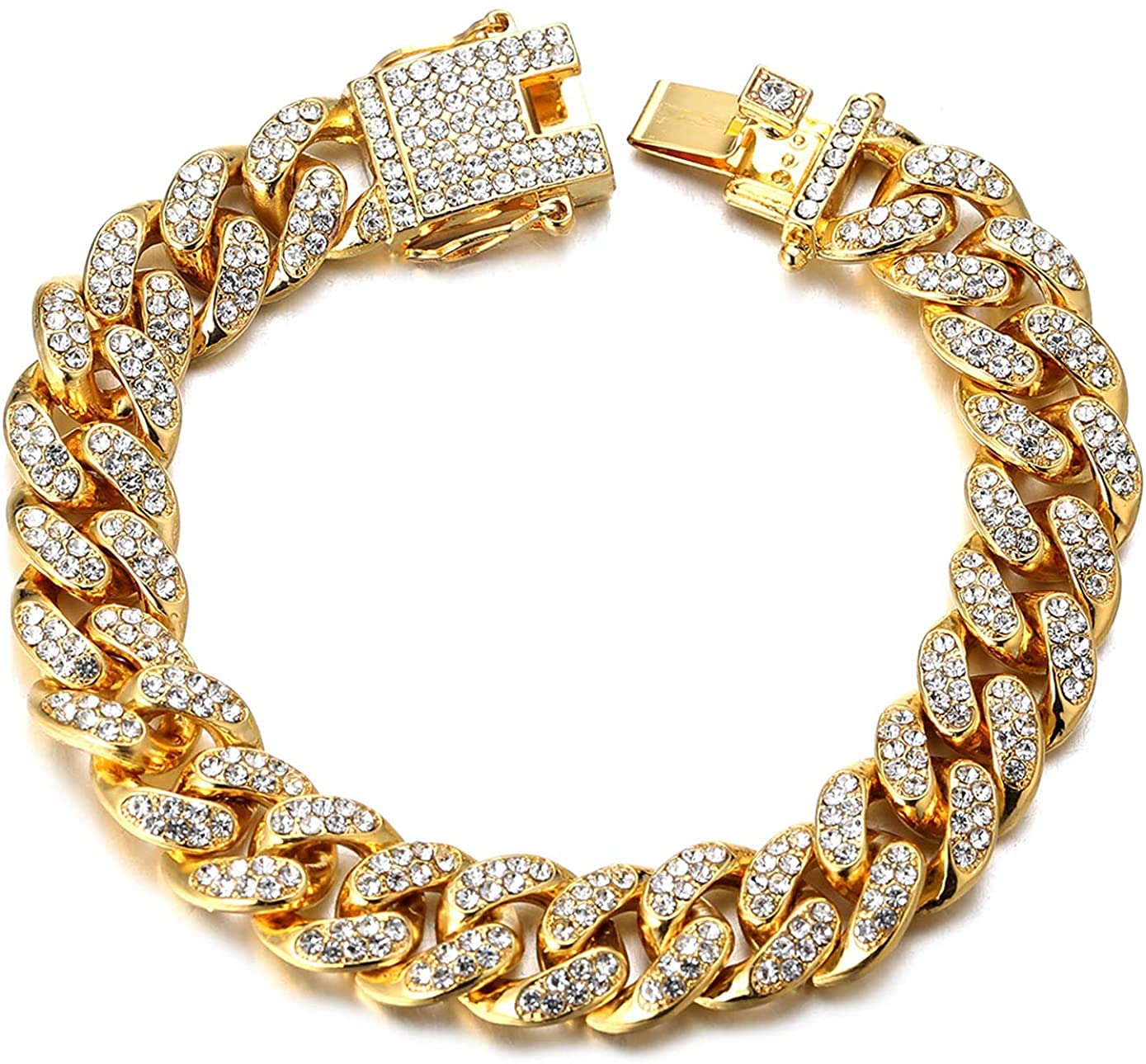 HUITIAN Women Mens Cuban Link Chain Gold Silver Bling Miami Cuban Necklace Diamond Chain for Men Iced-Out Hip Hop Jewelry, 8inch, Stainless Steel, Cubic Zirconia