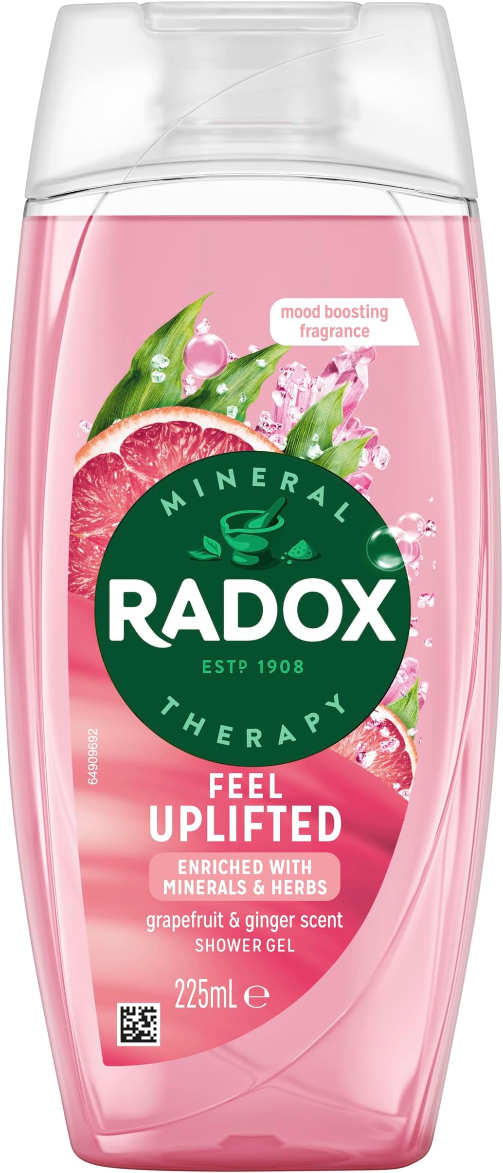 Radox Mineral Therapy Feel Uplifted Body Wash Shower Gel uniquely blended with herbs, minerals, and a grapefruit & ginger fragrance for an uplifting experience 225 ml, Pack of 6