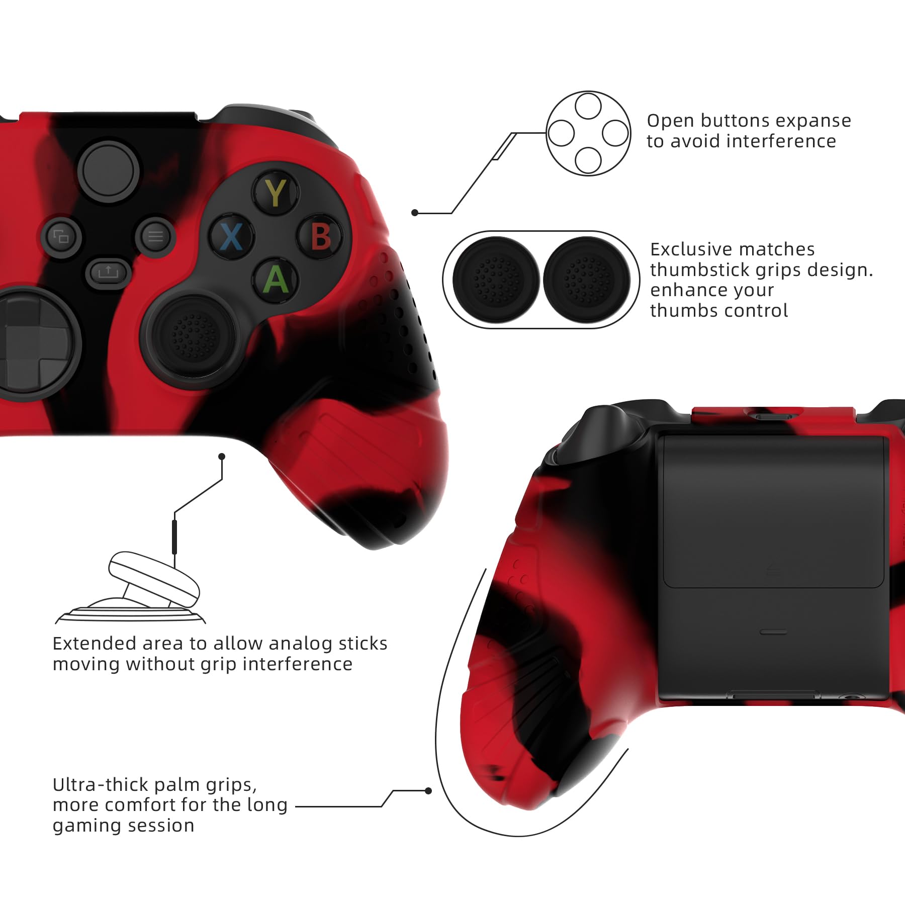 eXtremeRate PlayVital Funda de Silicona para Xbox Series X/S - Protector Antideslizante de Tacto Suave con 2 Tapas de Joystick, Material Duradero, Protección Completa - Edición Guardian (Rojo Negro)