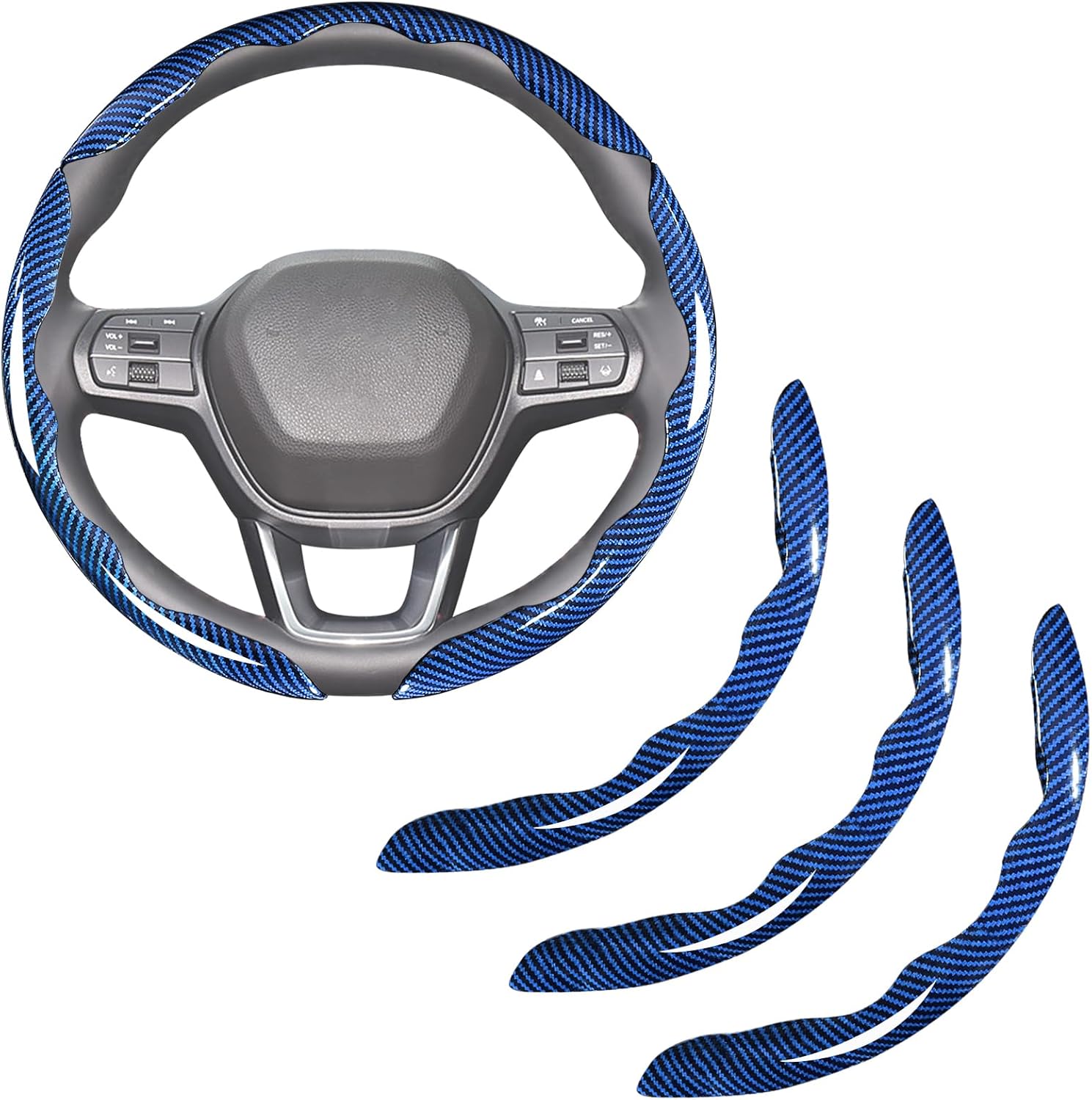 Carbon Fiber Steering Wheel Covers 3 Piece Clip on Steering Wheel Cover (Blue)