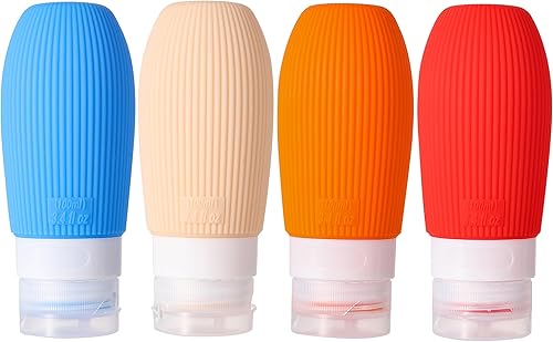 Botellas de viaje de silicona exprimibles aprobadas por la TSA de 3.4 onzas, a prueba de fugas, recipientes sin BPA para champú, acondicionador,