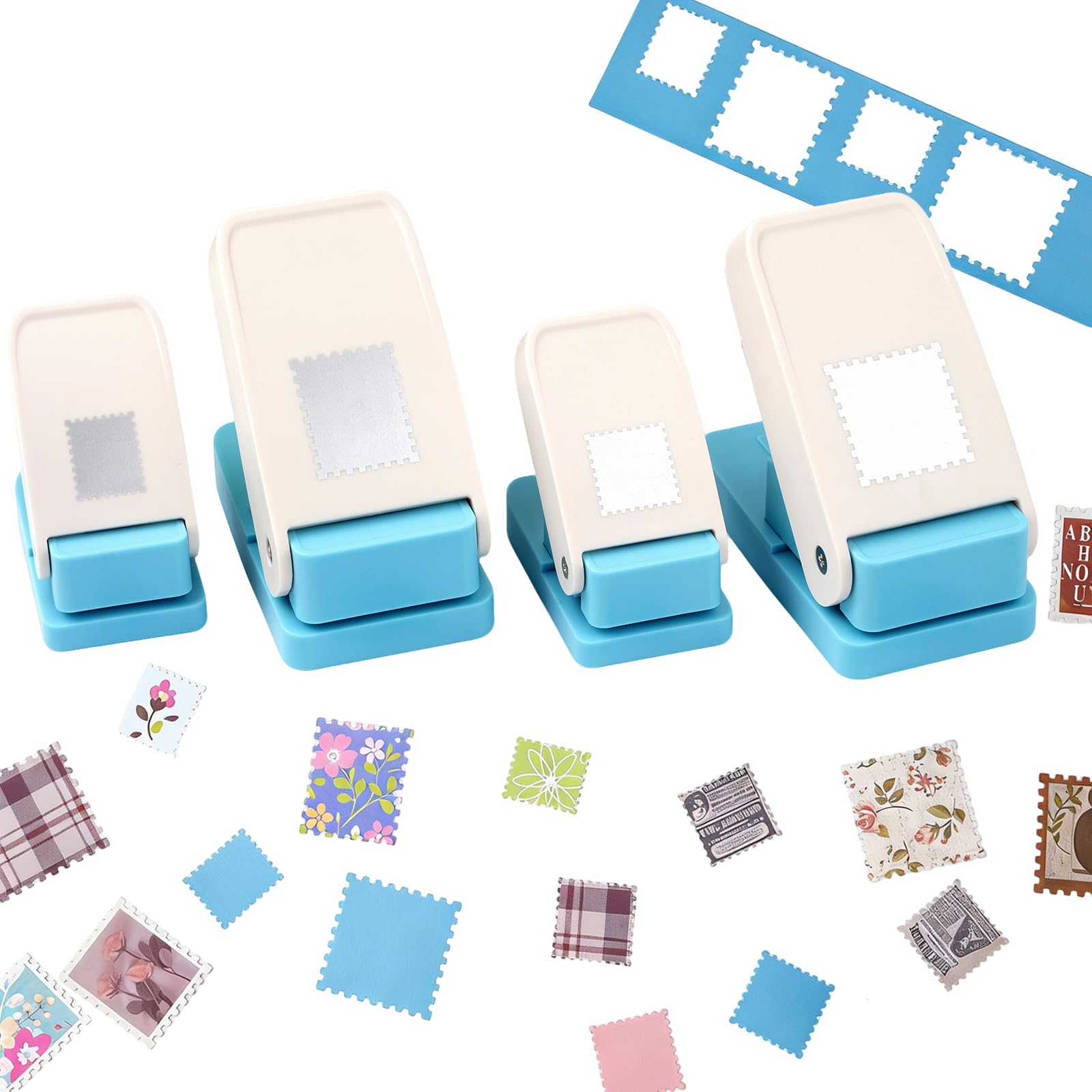CYFUN DESIGN Zestaw 4 dziurkaczy do stempli, 3,8 x 3,2 cm, mini dziurkacz kwadratowy, 2,5 x 2 cm, do majsterkowania, scrapbookingu