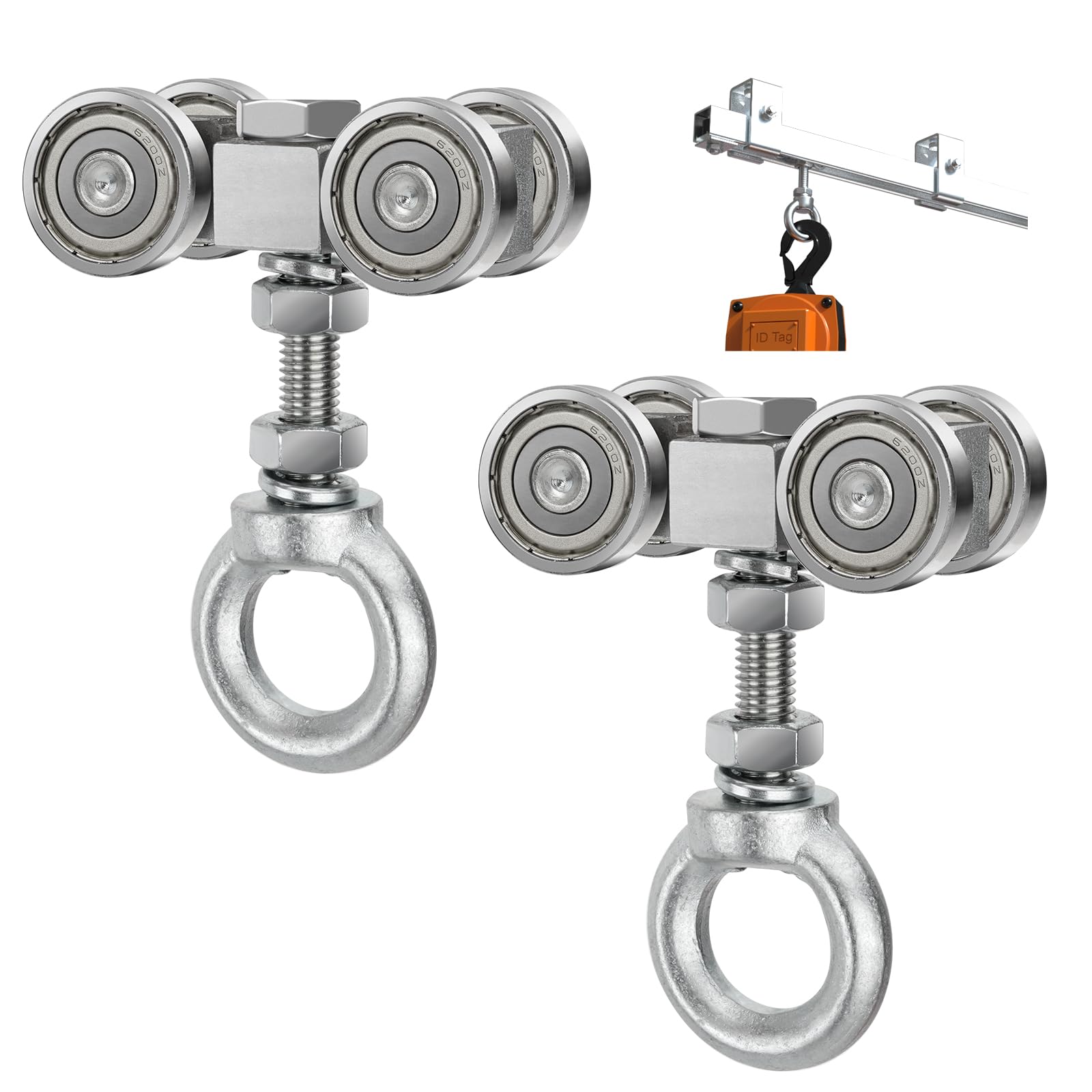 Carro de 4 ruedas para Unistrut de 158 pulgadas de ancho o canal de puntal más alto HeavyDu M10 Bolt y tuercas de ojo de elevación, paquete de 2 ideales para proyectos de construcción y bricolaje