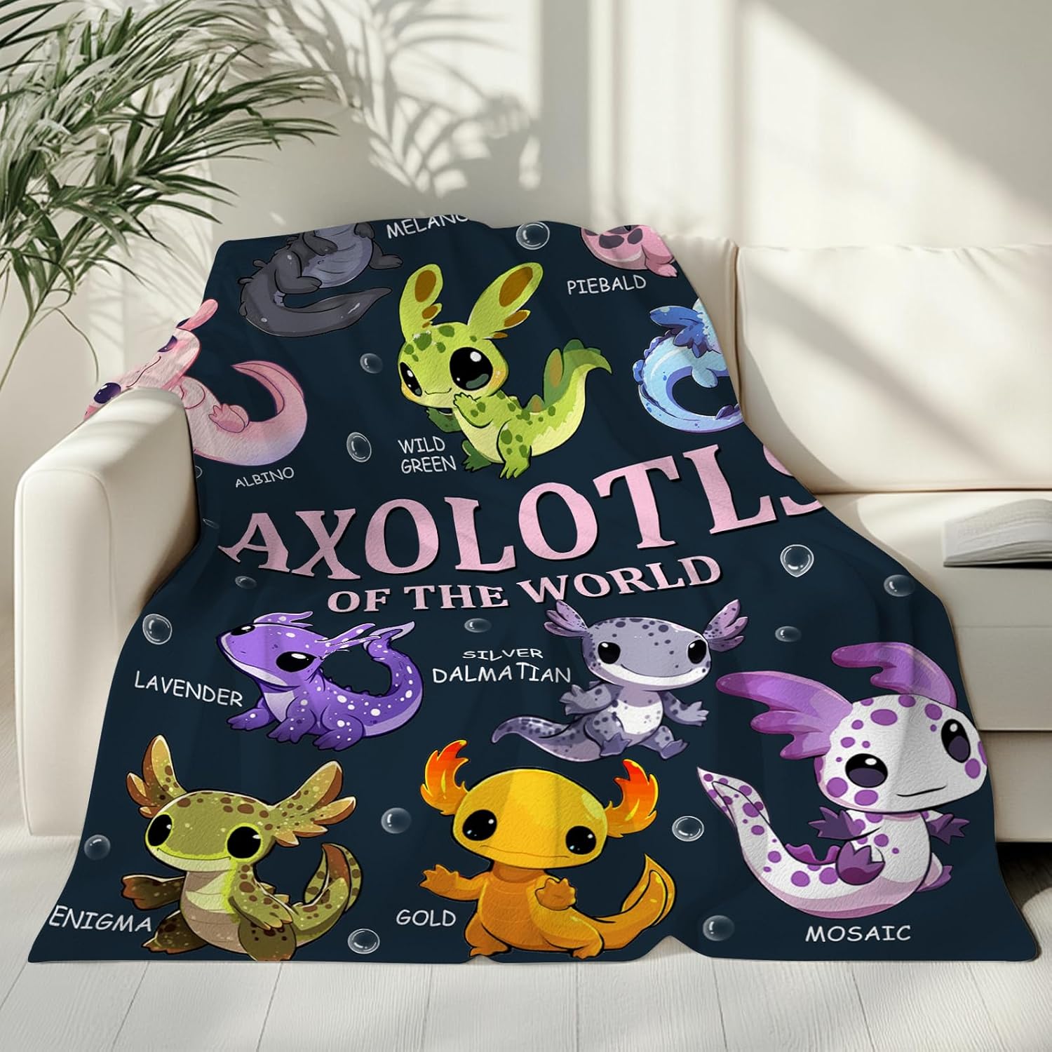 Axolotl Blanket for Girls Boys, Axolotl Gifts for Girls Boys, Axolotls of The World Blanket, Axolotls Lover Gifts Blankets, Salamander Gift Flannel Throw Blankets Home Decor 50''x 60'' - Image 2