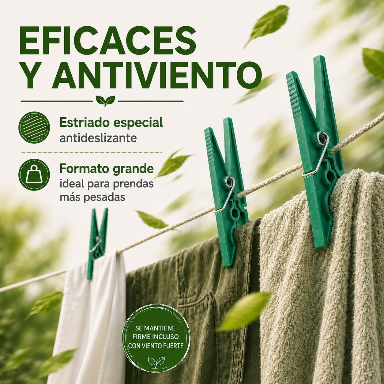 Today Eco – 40 Pinzas Ropa Grandes de plástico Reciclado 95%, Resistentes, antióxido, Anti-Viento, no Dejan Marca – para tendedero Exterior