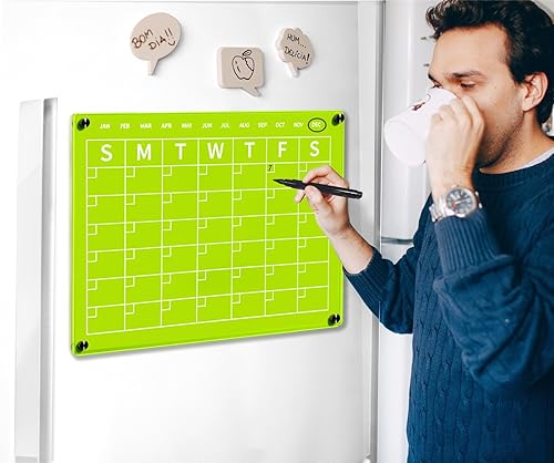Miniatura 2 de ROYALITA Paquete de 2 calendarios magnéticos acrílicos para nevera, pizarras de borrado en seco, mensual y malas hierbas, planificador de pared