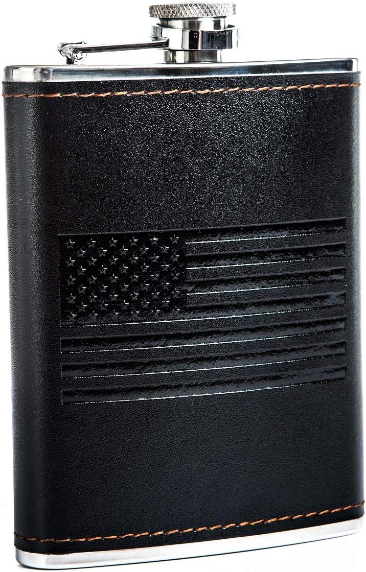  | Flask for Liquor and Funnel Whiskey Flask 8 Oz Stainless Steel Hip Flask Black Leather Flask Funnel Camping Metal flask for Discrete Shot Drinking of Alcohol Whiskey Bourbon Rum Vodka Gift for Men: Flasks