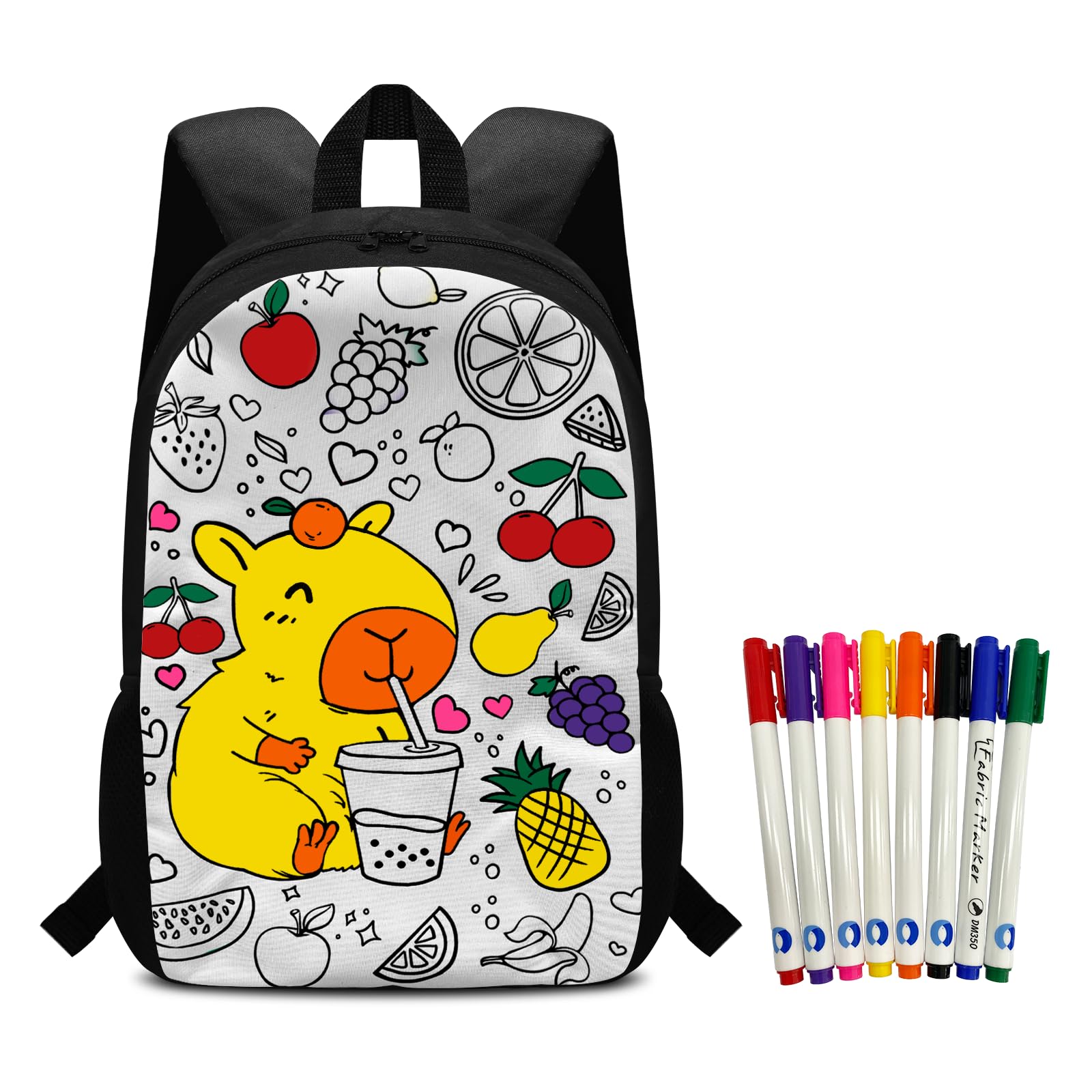 Fkwergsy Capybara School Backpack 17" Water Hog Bag Color-in Book Bag Elementary Girls Boys Back to School Supplies