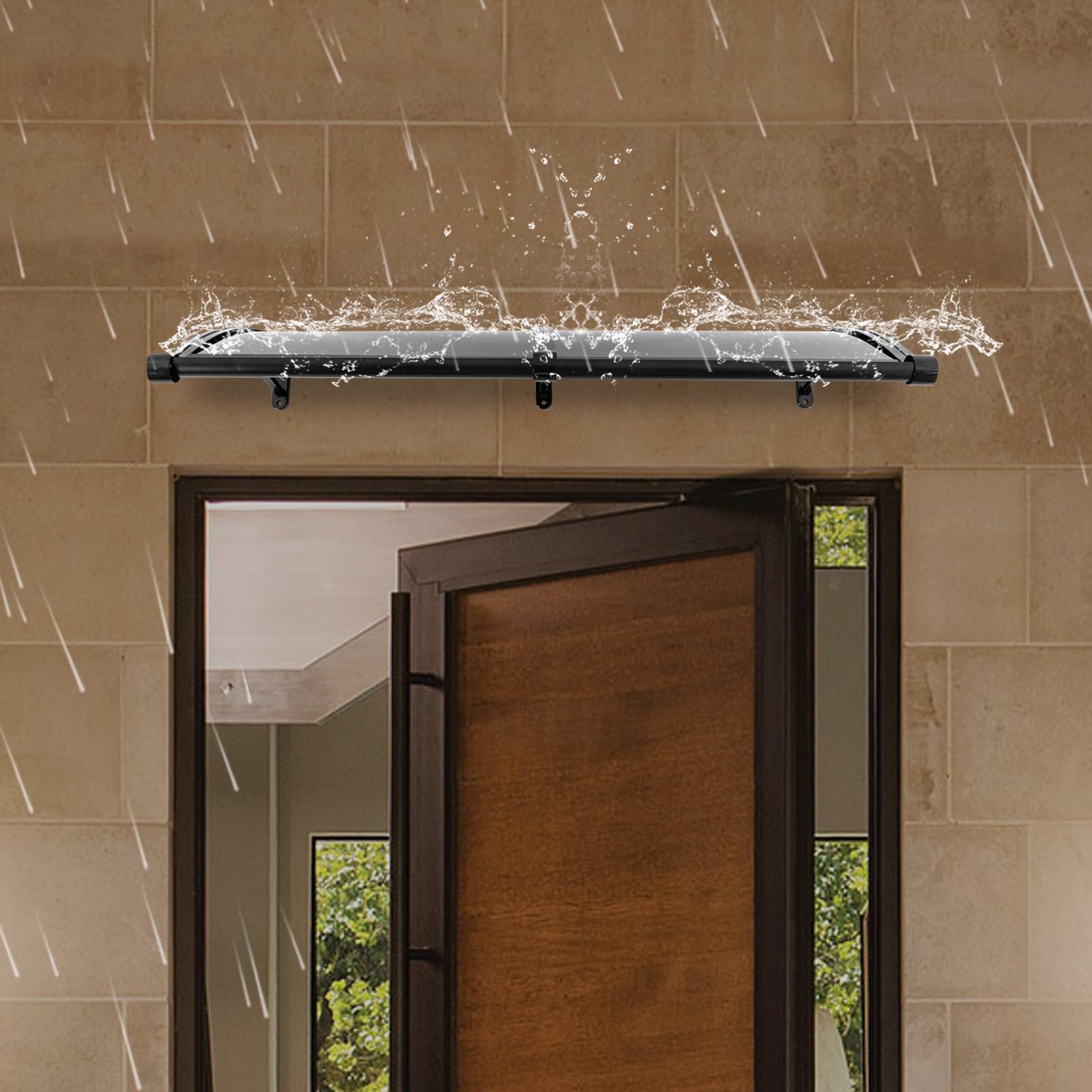 Canopy Auvent pour porte d'entrée, auvent de balcon en aluminium, canopy avec canal de drainage pour balcons, toits, cours, garages, terrasses, vérandas (noir)