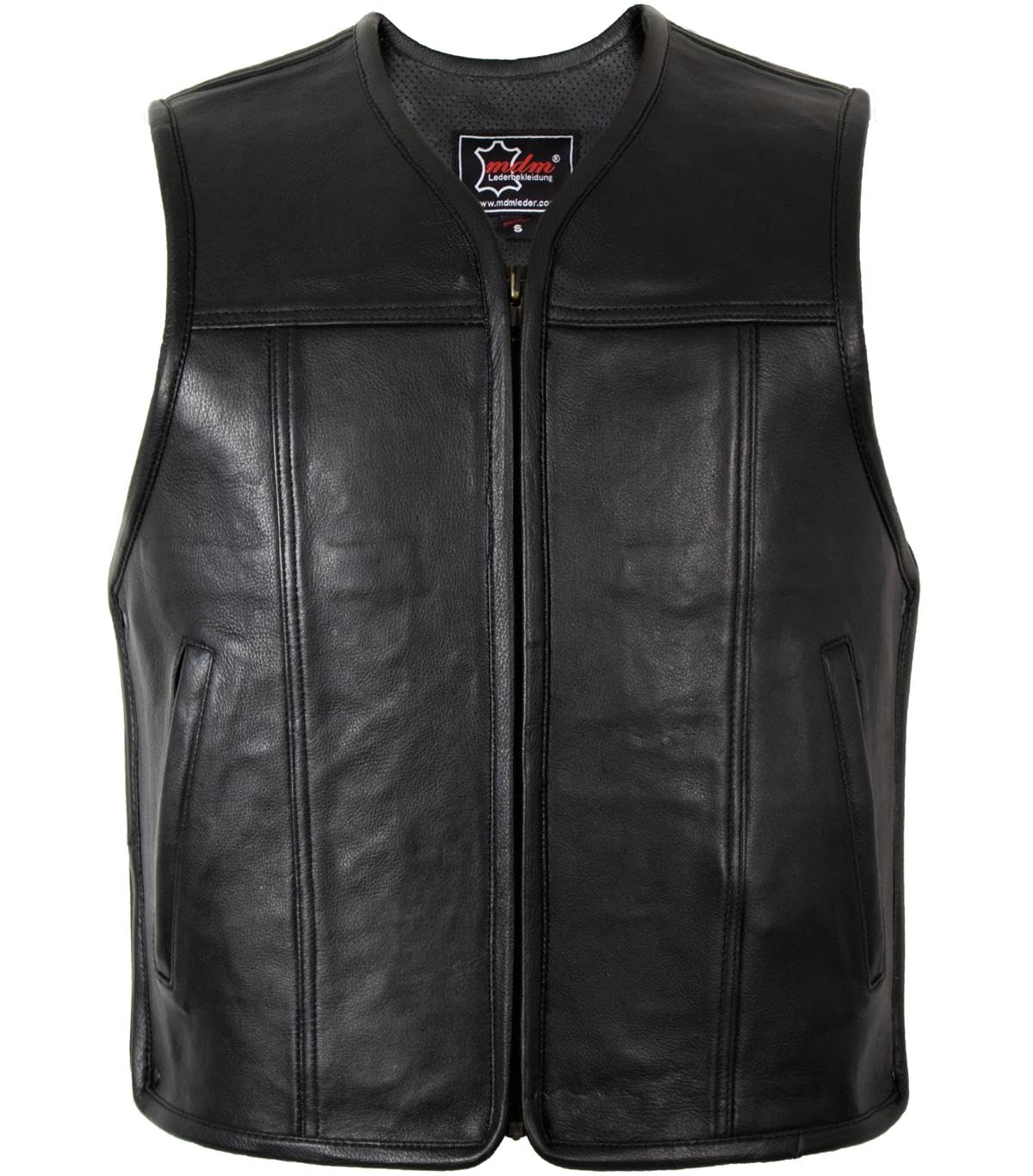 MDM Gilet da uomo in vera pelle, interno ed esterno in vera pelle Nero M