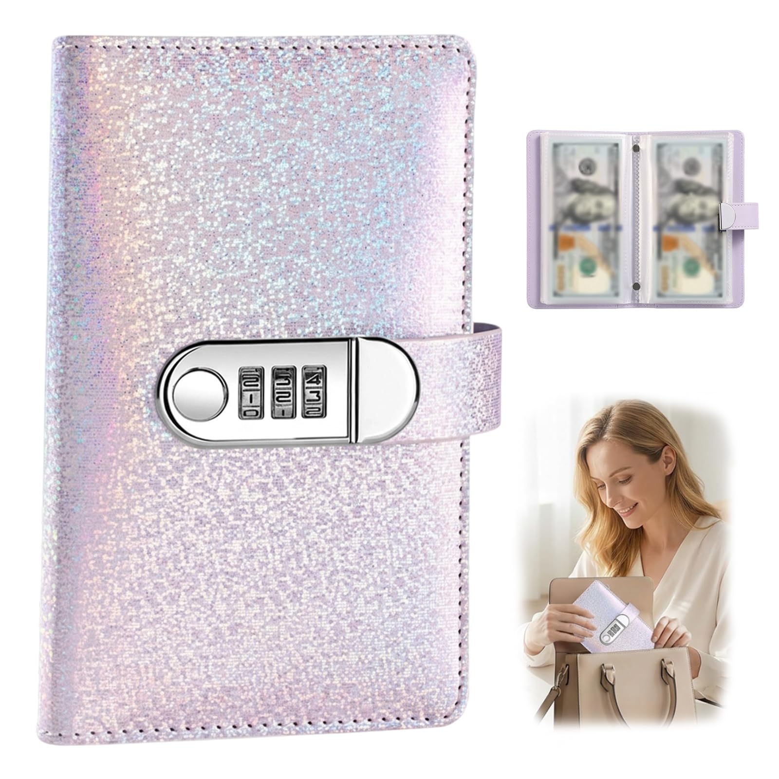 100 Envelope Challenge Binder with Password Lock, 17.8×11cm Portable Cash Saving Binder, Practical Savings Book, Money Saving Organizer for Home School Budget Planning