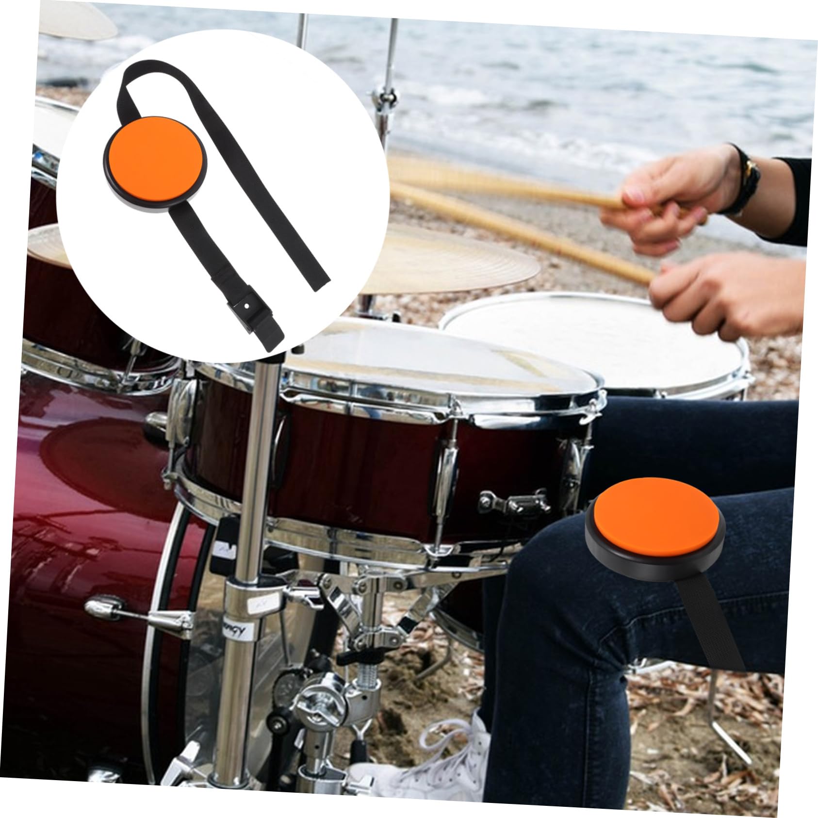 Kisangel Almohadilla Portátil De Práctica Para Batería Correa Ajustable, Silicona Naranja Resistente, Pad Silencioso Para Entrenamiento En Casa y Práctica Musical