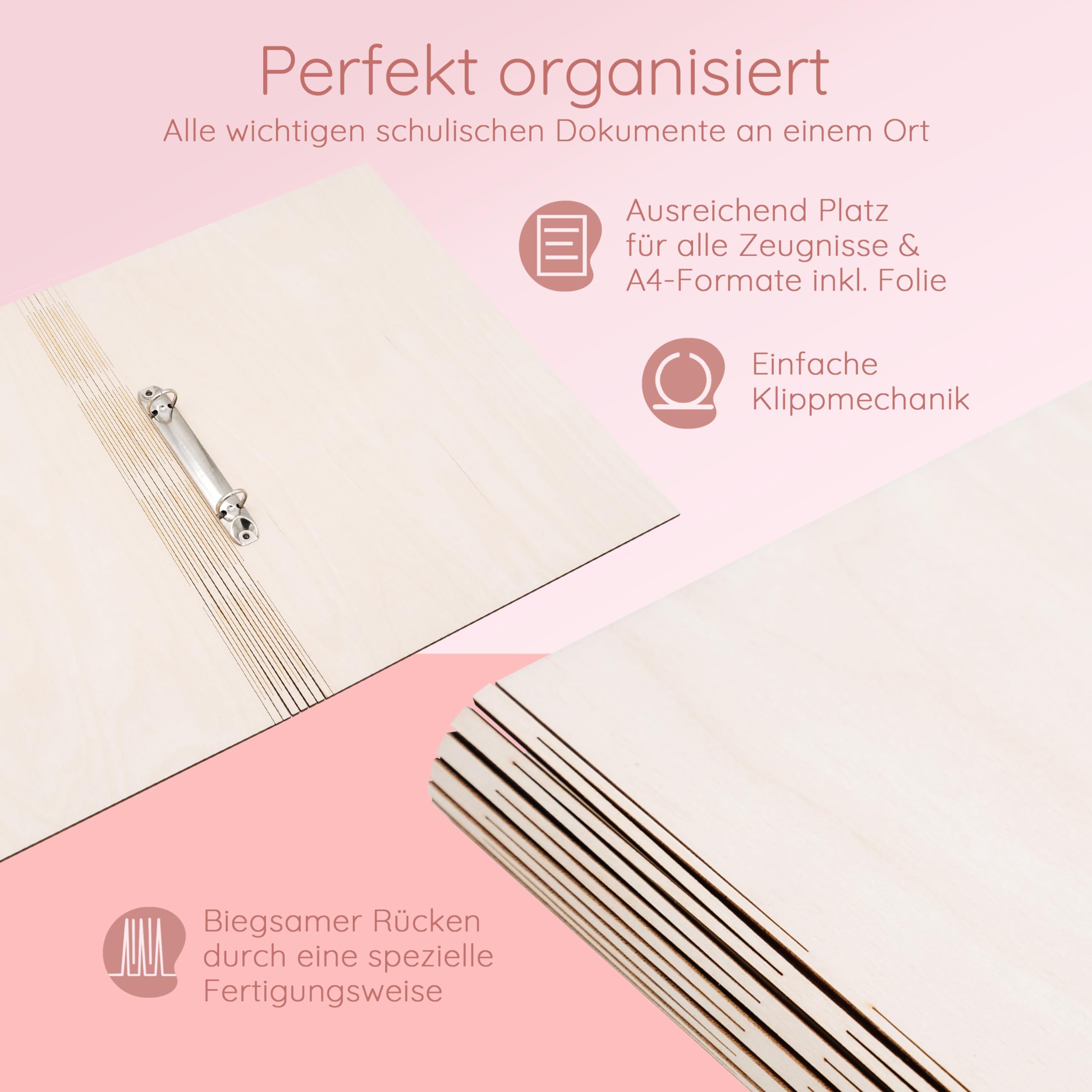 Bärenfreunde® - Personalisierte Holzzeugnismappe mit hochwertigem Spezial-Druck - Einschulung Geschenk für Jungen & Mädchen (Blumen Punkte)
