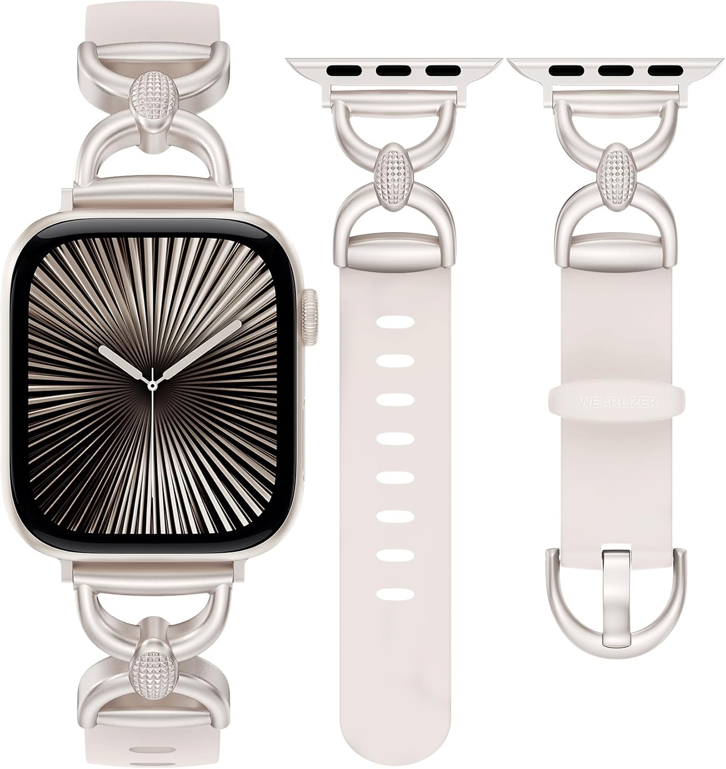 Wearlizer Silicone Band Compatible with Apple Watch Bands for Women 38/40/41/42/44/45/46/49mm, Dressy Strap with Double D-Shaped Metal Elegant Design for iWatch Series Ultra/SE/11/10/9/8/7/6/5/4/3/2/1