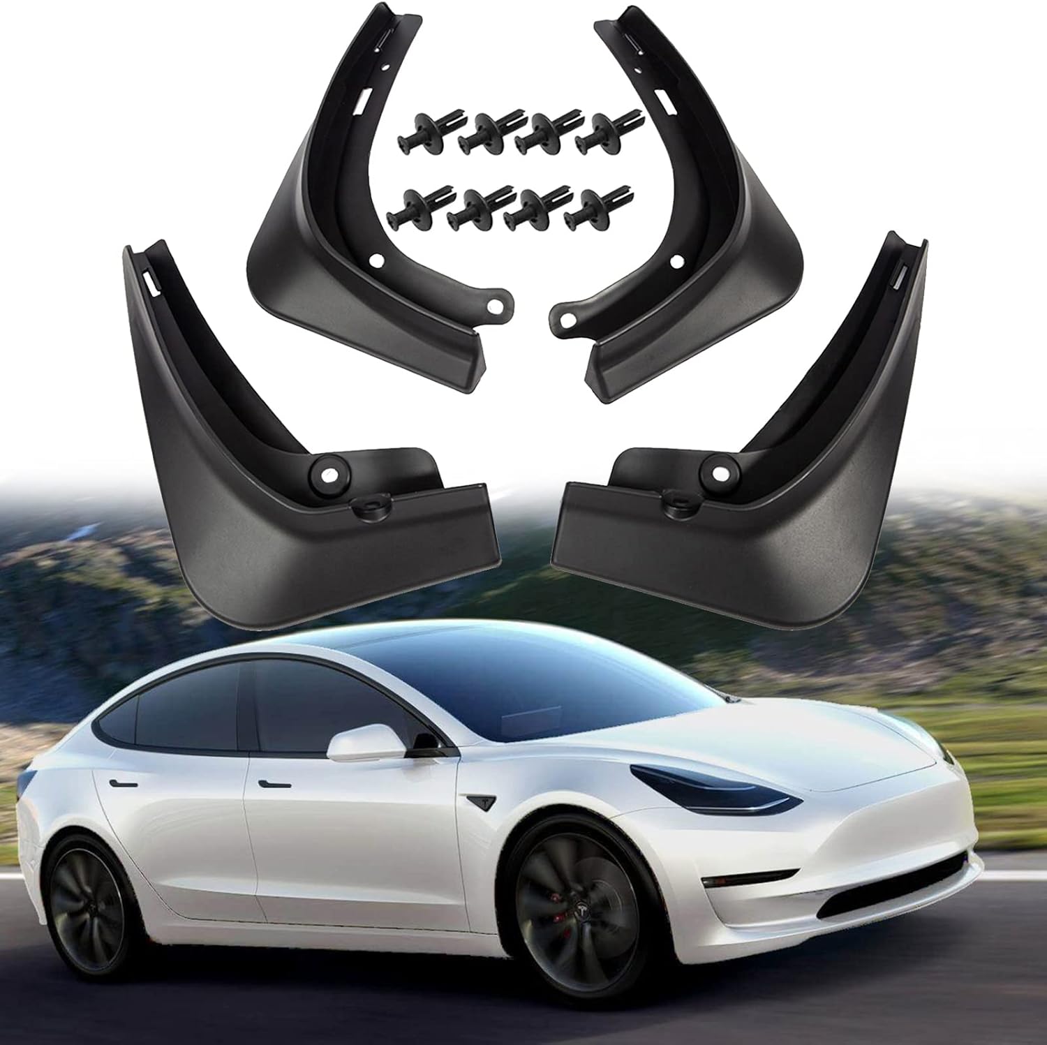 FASTCHE Tesla Model 3 Mud Flaps Mudflaps Splash Guards Front Rear Fender Protection No Need to Drill Holes for Tesla Model 3 2016-2023 (Set of 4, Matte Black)