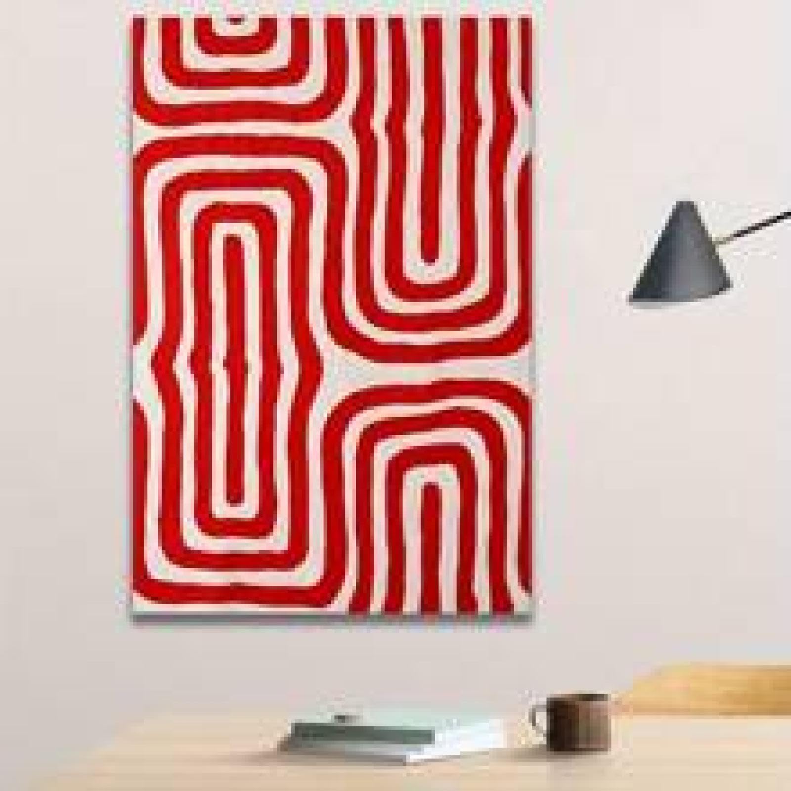 XBTYKPB Cuadro vectorial sobre lienzo con diseño de líneas rojas geométricas, decoración de pared, impresiones estéticas, marco de 50 x 70 cm