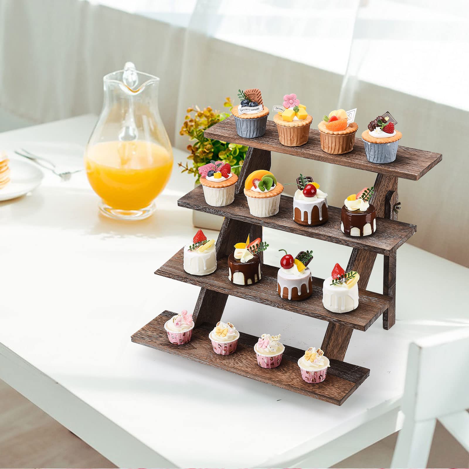 BestAlice Cupcake-Ständer aus Holz, Turm und Präsentationsständer, 4 Etagen, Holz-Display-Erhöhung für Verkäuferveranstaltungen, Bauernhaus-Cupcake-Ständer, Tisch-Dessert-Display-Ständer