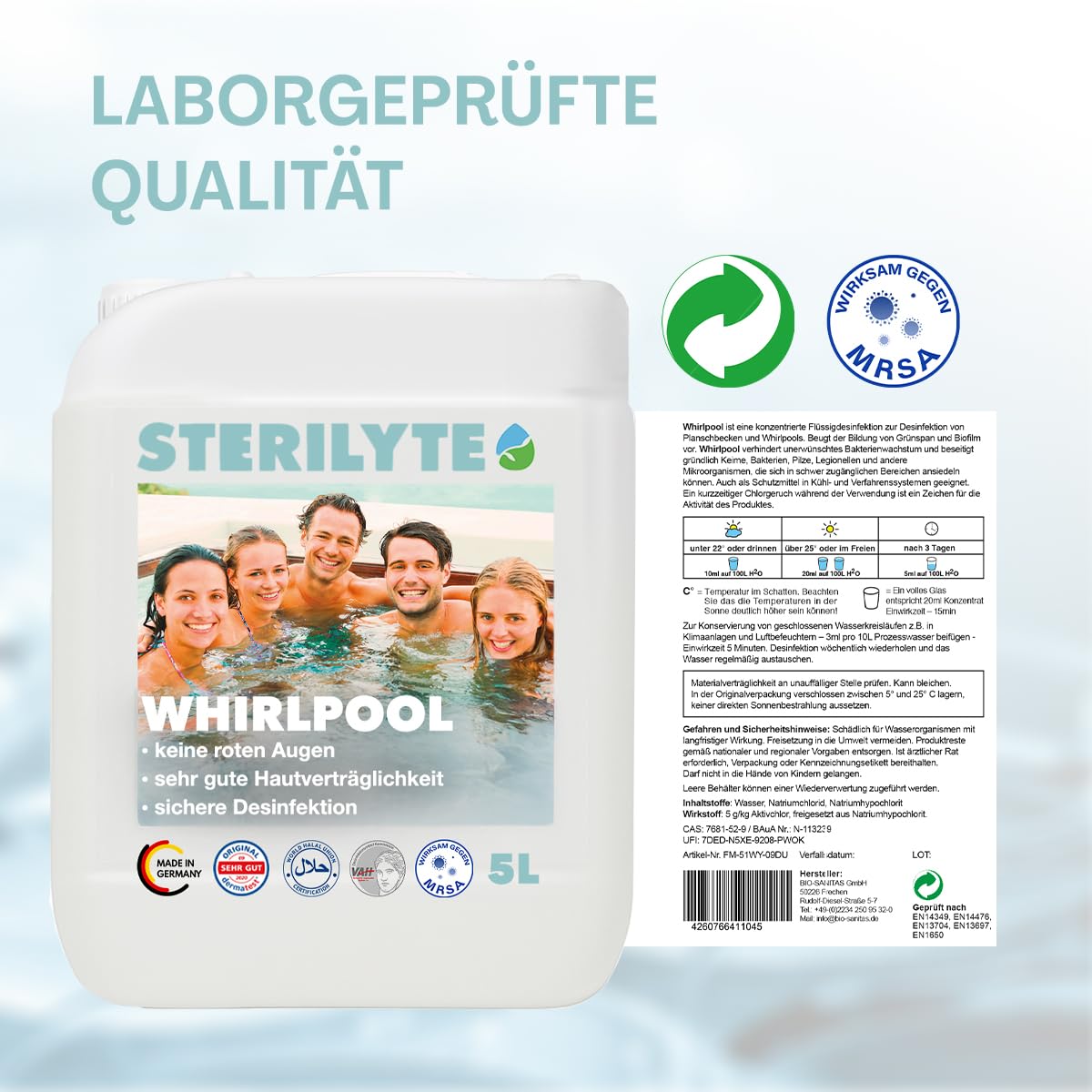 5L Wasser Desinfektions Konzentrat – Hot Tub Desinfektionsmittel, ideal auch für Pools & Planschbecken – Poolreinigung Wasserpflege – Reingungsmittel für Pool (Whirlpool)