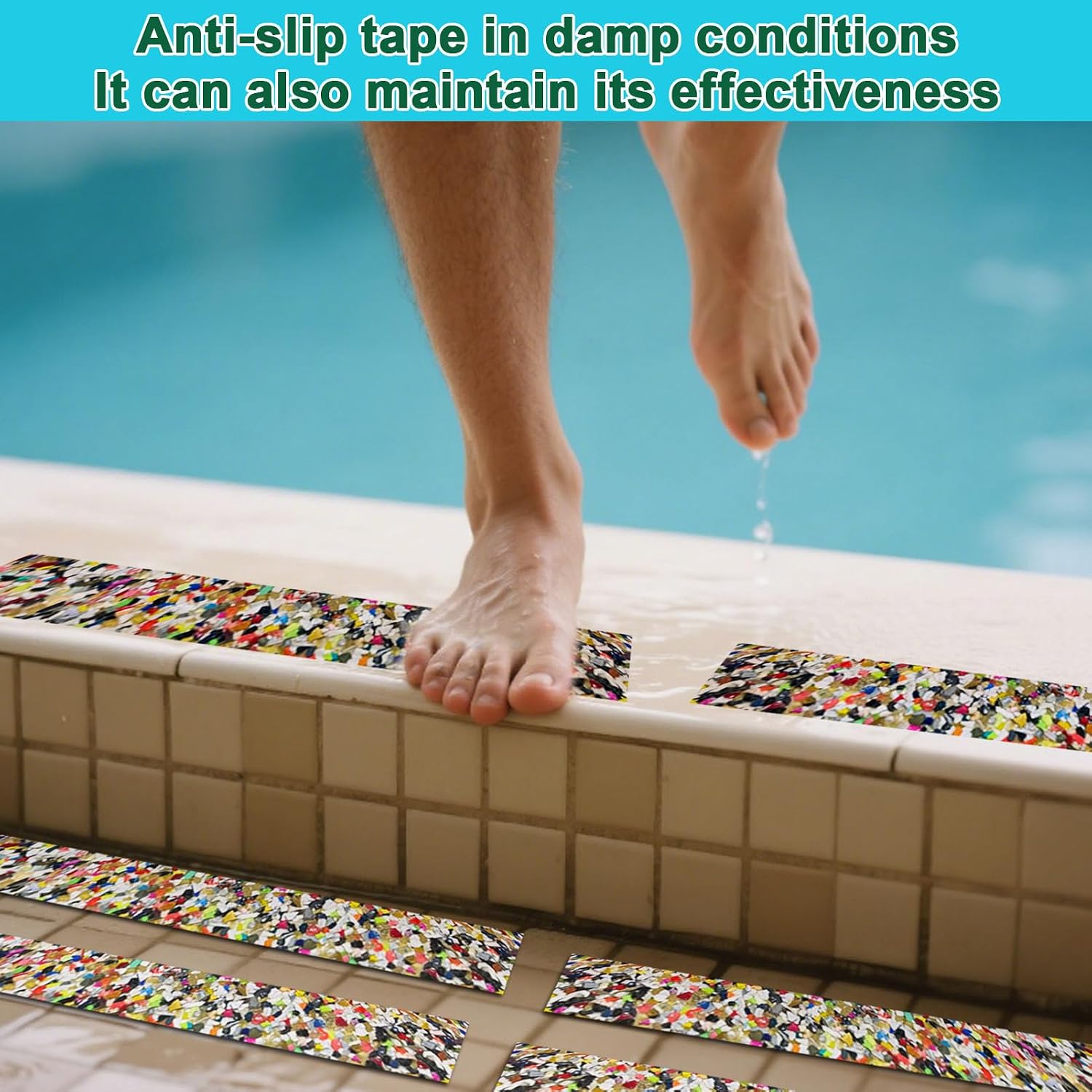 Anti Slip Stair Treads Outdoor Tape, 6" x15FT Heavy Duty Non-Slip Rubber Grip Tape Shower Strips Resistant Tape Underwater Waterproof Grip Traction Tape for Pools Stairs Showers Bathroom