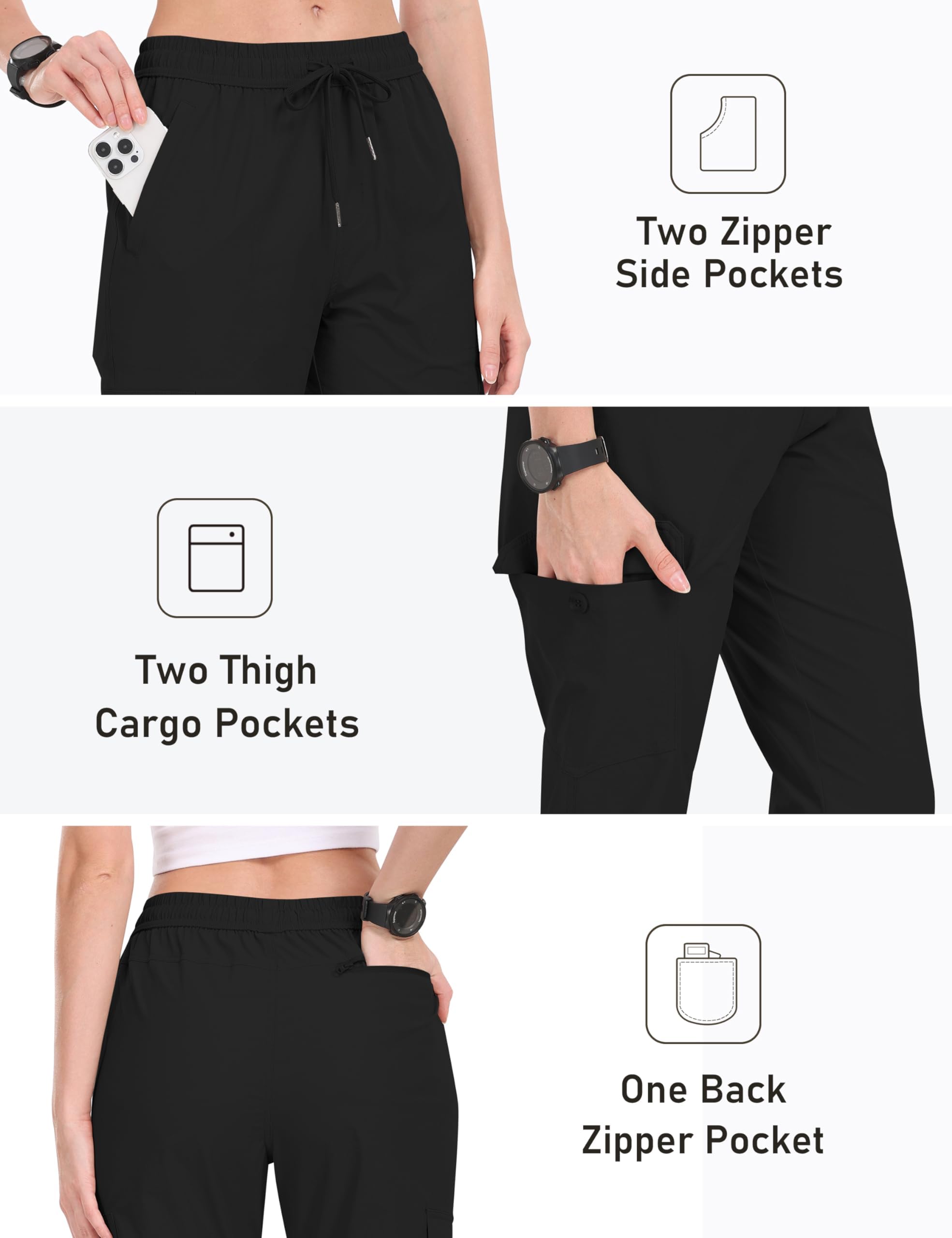 JINSHI Pantalon de Randonnée Imperméable Femme Été Pantalon Cargo Jogging Léger Séchage Rapide Taille Elastique Pantalon de Décontracté Extérieur Montagne Trekking