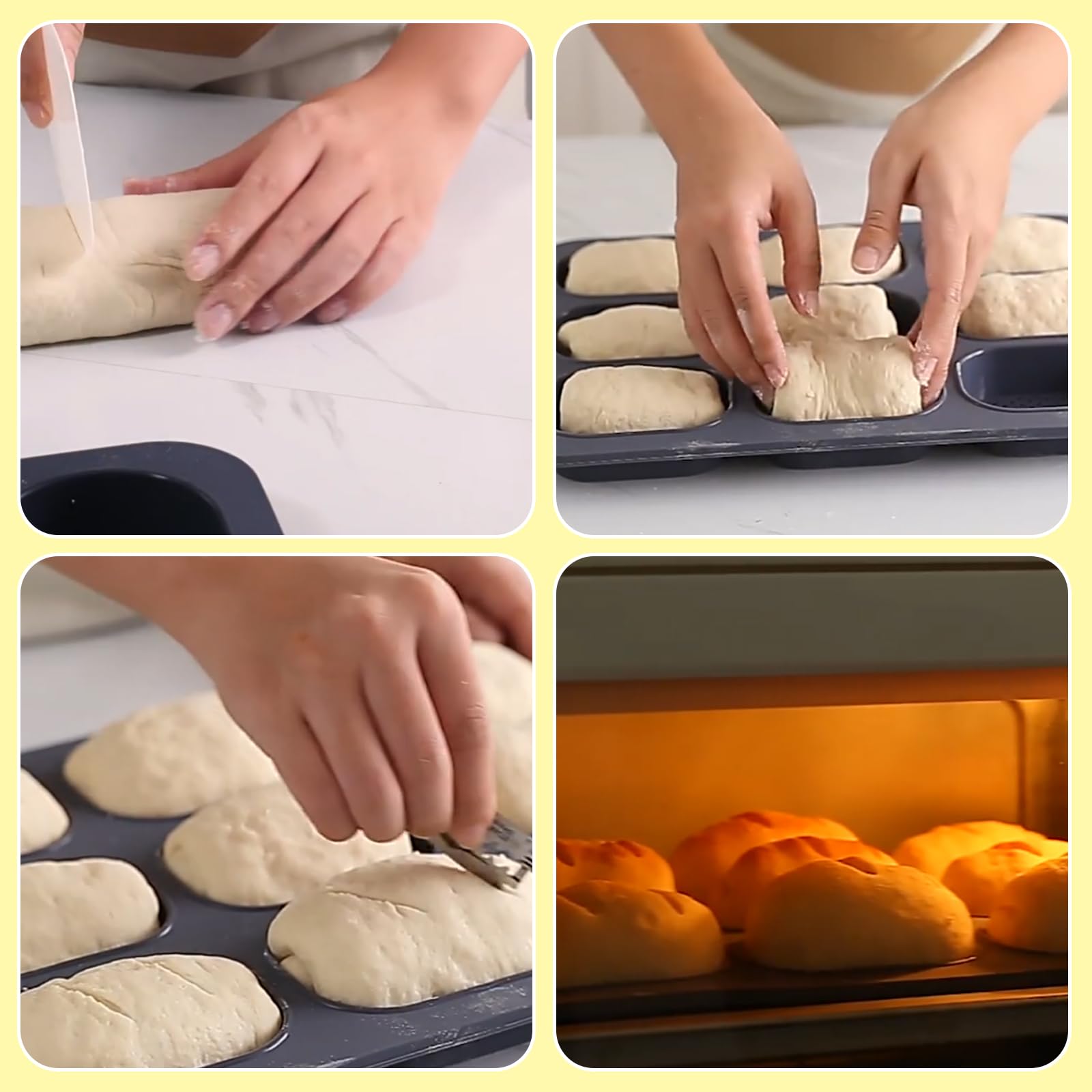 JAOGAUS Lot de 6 moules à baguettes en silicone, 3 grilles de cuisson, 9 moules à pain en silicone, anti-adhésif, perforé, pain français, bâton de pain, petits pains (gris)