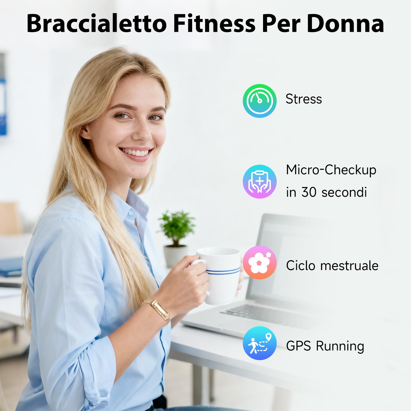 Braccialetto Fitness Per Donna, Smart Bracelet Fitness Tracker con HRV/Pressione Sanguigna/Cardiofrequenzimetro/SPO₂/ Sonno E 35 Modalità di Sport, IP68 IOS Android