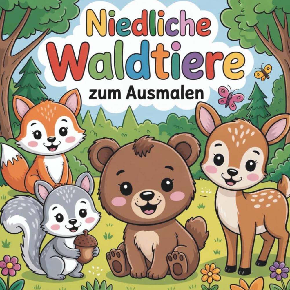 Niedliche Waldtiere zum Ausmalen: liebevoll gestaltete große Motive für kleine Künstler | Förderung der Kreativität und Motorik |für Kleinkinder ab 1 Jahr