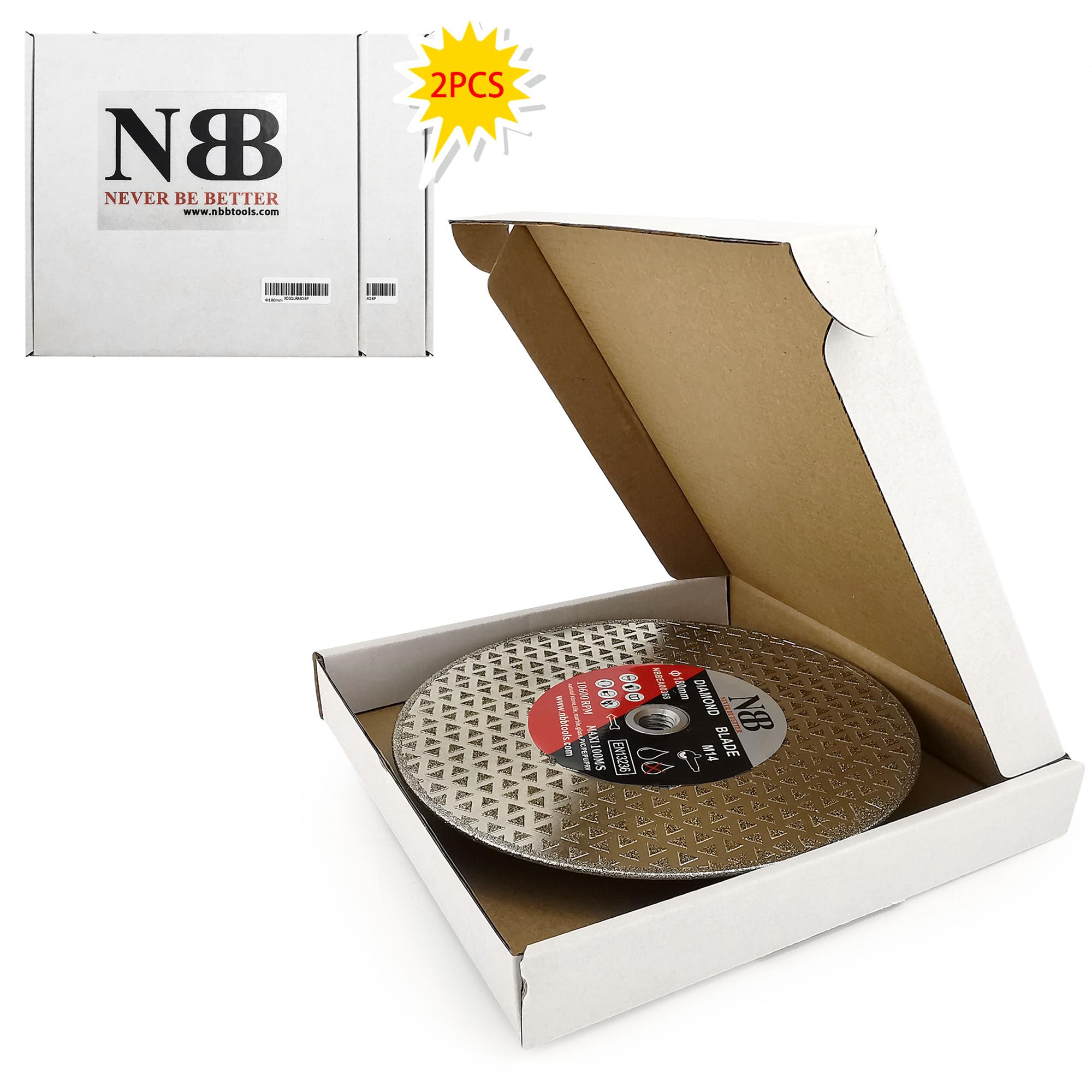 NBB Galwanizowana diamentowa tarcza tnąca diamentowa dwustronna diamentowa tarcza tnąca 2 w 1 profesjonalna do cięcia marmuru granitu ceramiczne połączenie z gwintem M14 (2, 180 mm/7")