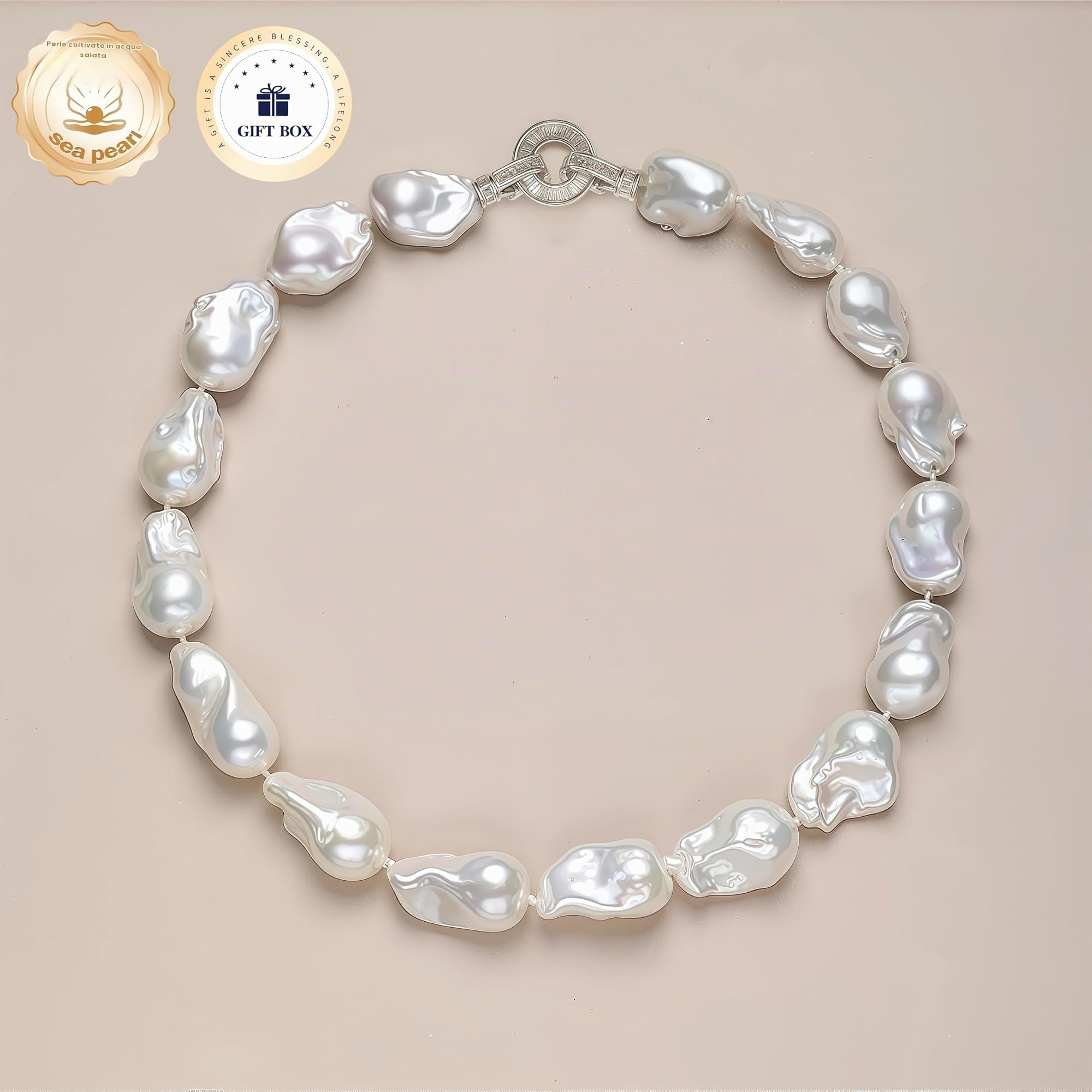 YAMI Collana di perle barocche in vere perle d'acqua dolce, 13 – 16 mm, grandi perle barocche regalo, elegante collana su catena d'argento, gioiello di lusso per donne