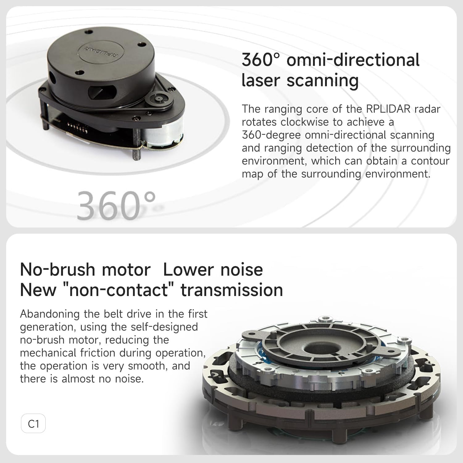 Yahboom Silan Lidar Sensor ROS Robot TOF Range Navigation 3D Scanner Laser Measurement Tool RPLIDAR A1 C1 (RPLIDAR C1)