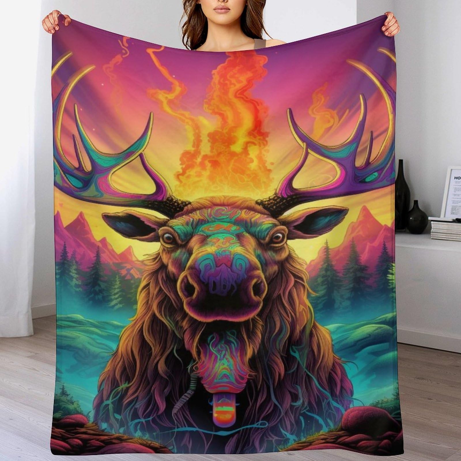 Manta de alce mullida de franela muy suave y manta polar para sofa
