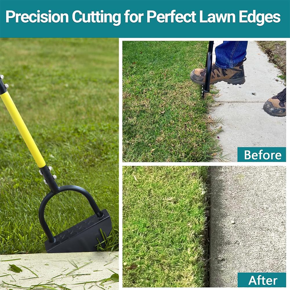 Rasenkantenstecher Mit Stiel 108cm - Halbmond Kantenschneider Mit T-Griff Für Saubere Gartenkanten