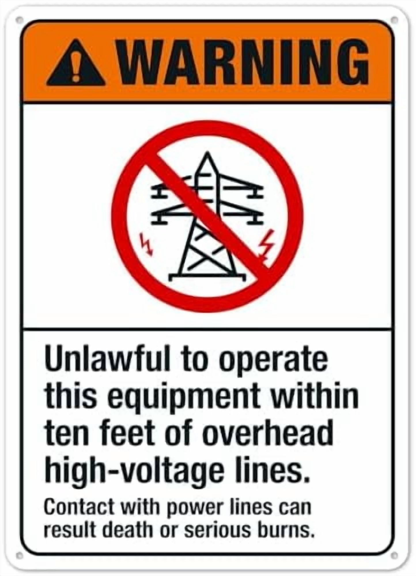(2-Pack) Metal Tin Sign Unlawful To Operate This Equipment Within Ten Feet Of Overhead High Voltage Lines Sign, Facility Signs Sign NO.28192 Sign 8x12 Inch