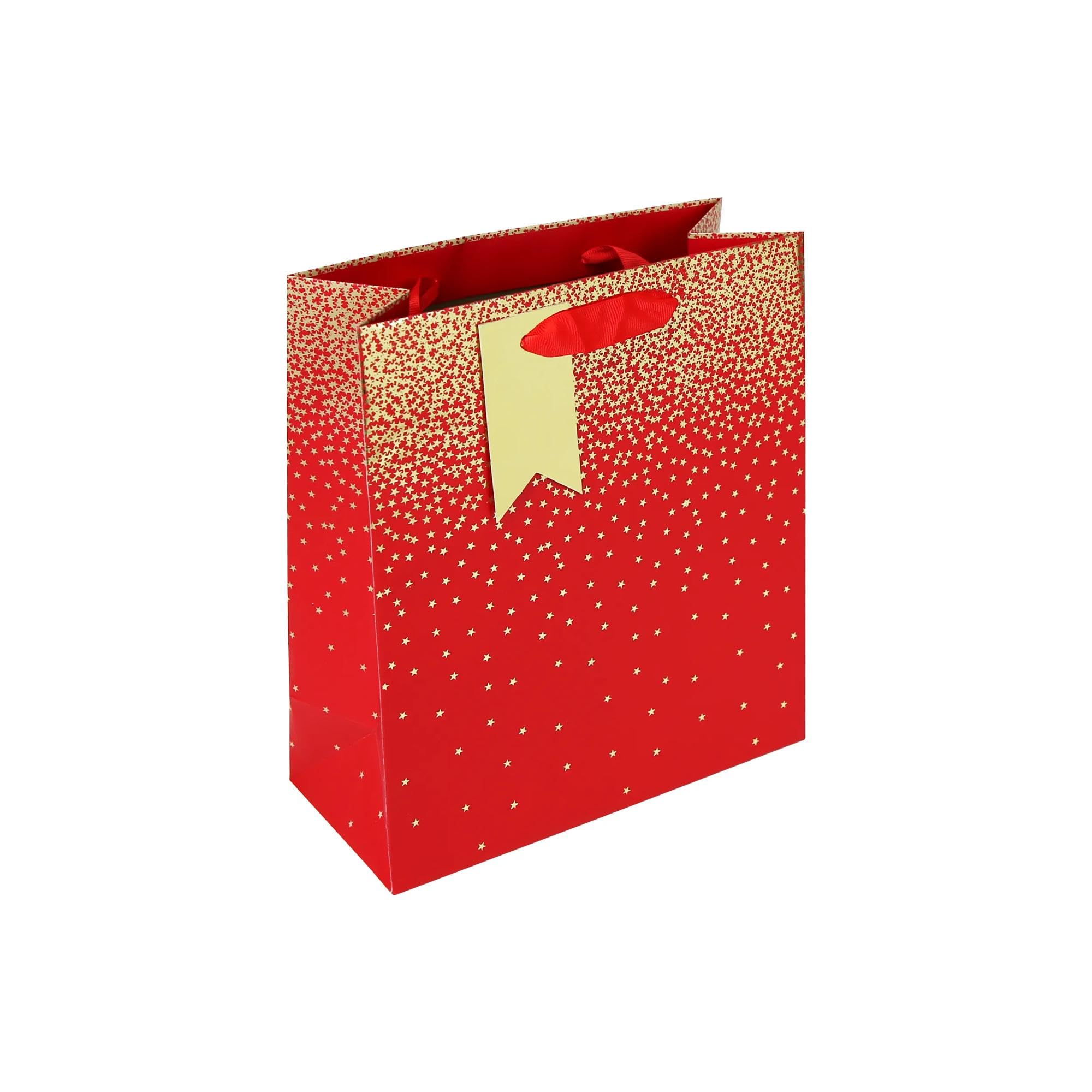 Eurowrap 34831-2C - Pluie d'étoiles Fond Rouge, sac Large 26,5x14x33 cm - PAQ DE 6