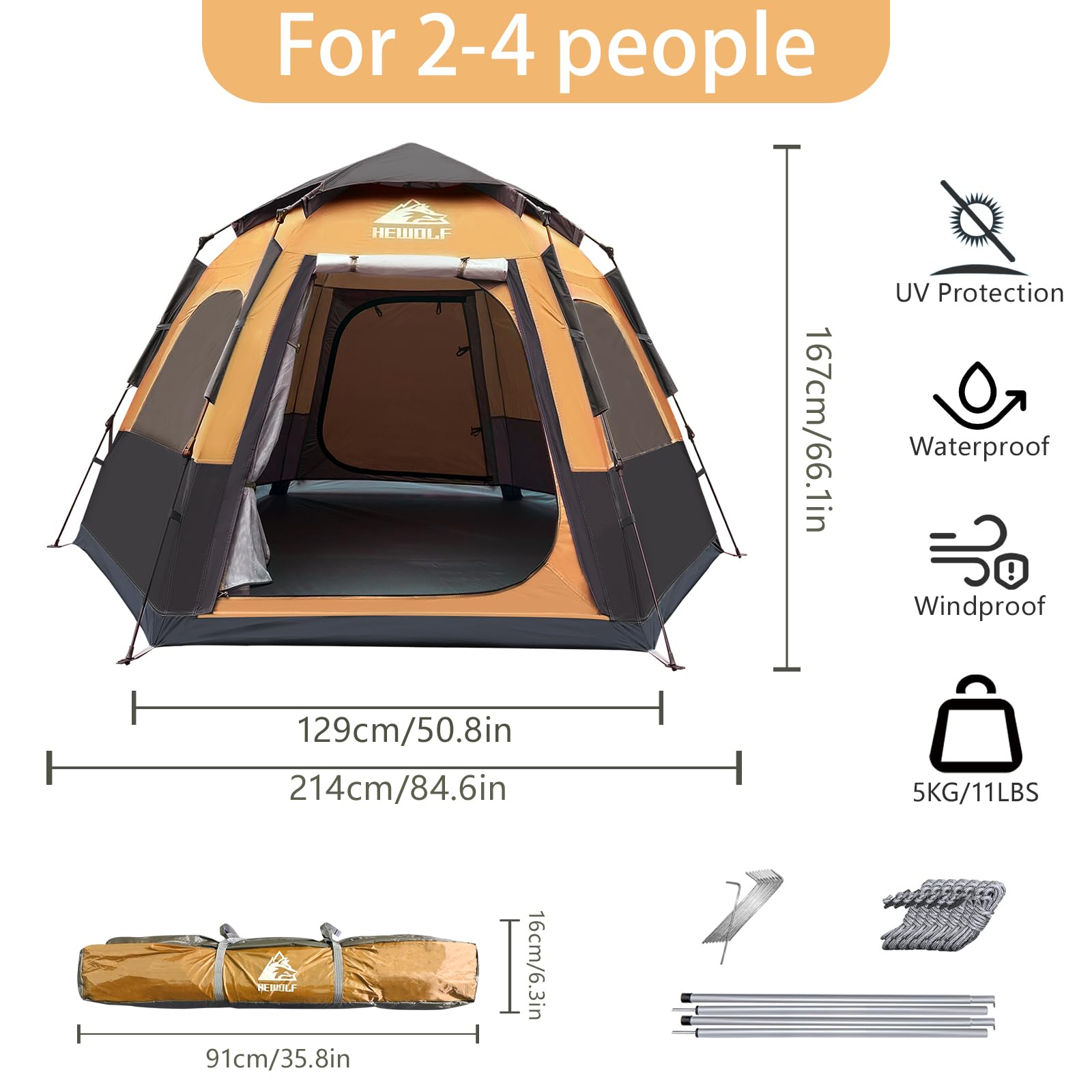 HEWOLF ドーム型キャンプテント Amazon.co.jp: Hewolf 2/3/4人用キャンプテント - インスタント