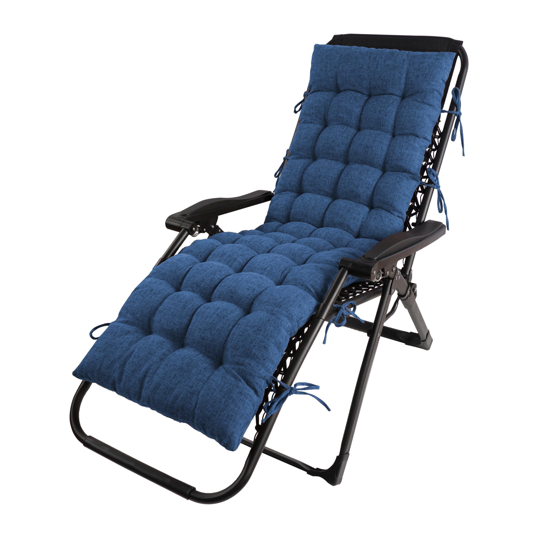 Lounge Chair Cushion Faux Linen Chaise Lounge Cushion with Ties Indoor Long Bench Cushion for Recliner Deck Chair Dormette Swing Bench 63 Inch Navy