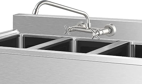 Miniatura 2 de Grifo de cocina comercial de montaje en pared con rociador desplegable Centro de 8 pulgadas, cepillo de acero inoxidable, níquel para restaurante,