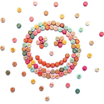 1000 x AZ Letter Beads 4 x 7 mm Colorful Beads for Threading Round Acrylic Beads for Bracelets Jewellery DIY Making Crafts Necklaces Ornaments Pendants Accessories Gold