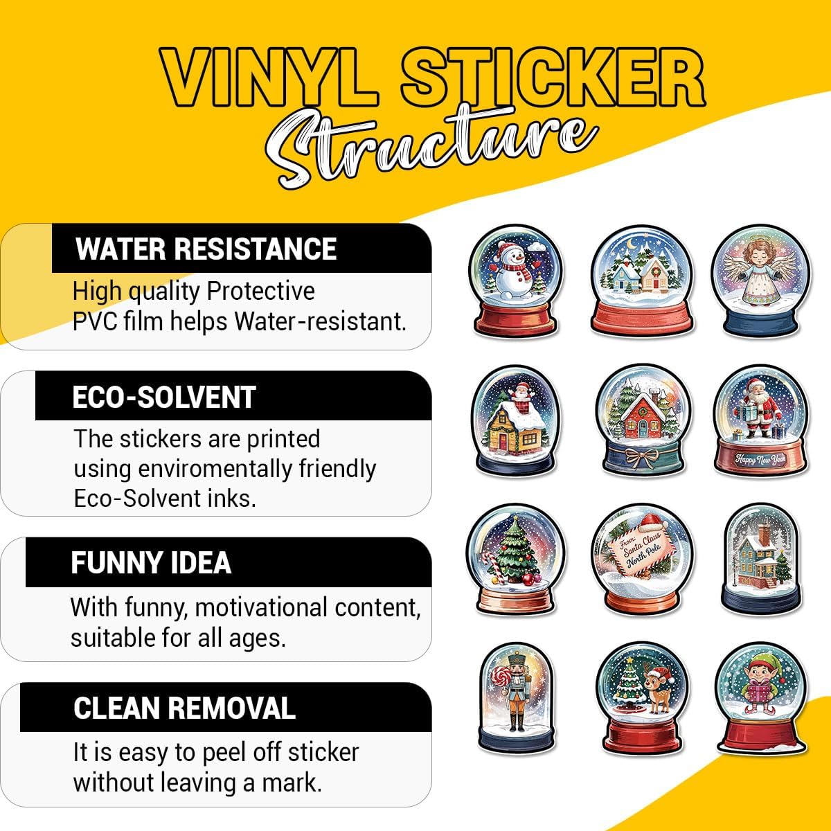 (12pcs-3in) Vintage Christmas Snow Sticker Stickers Retro Holiday Decal Set image 4
