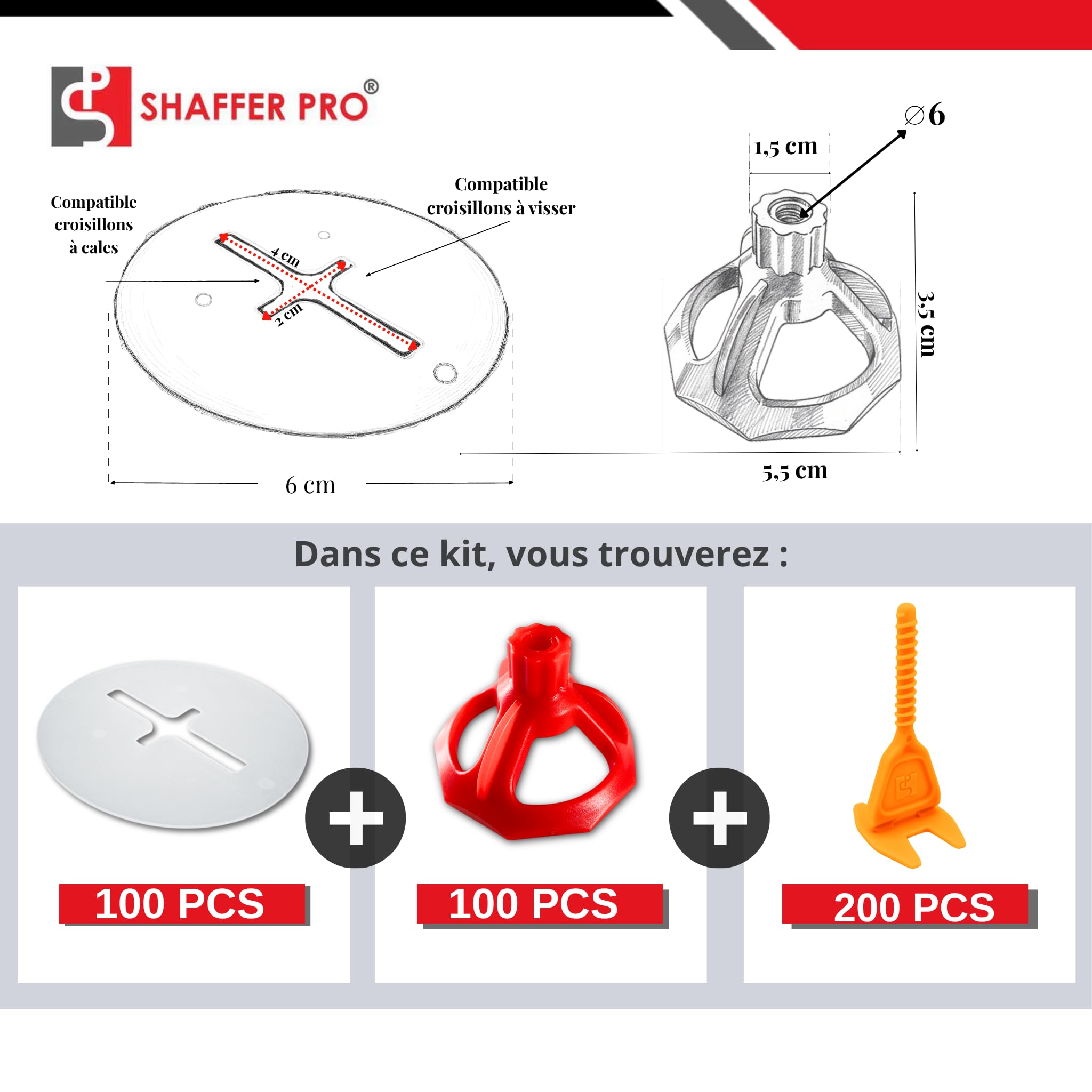 Croisillons carrelage autonivelant 3mm I SHAFFER PRO I Comptatible 20mm