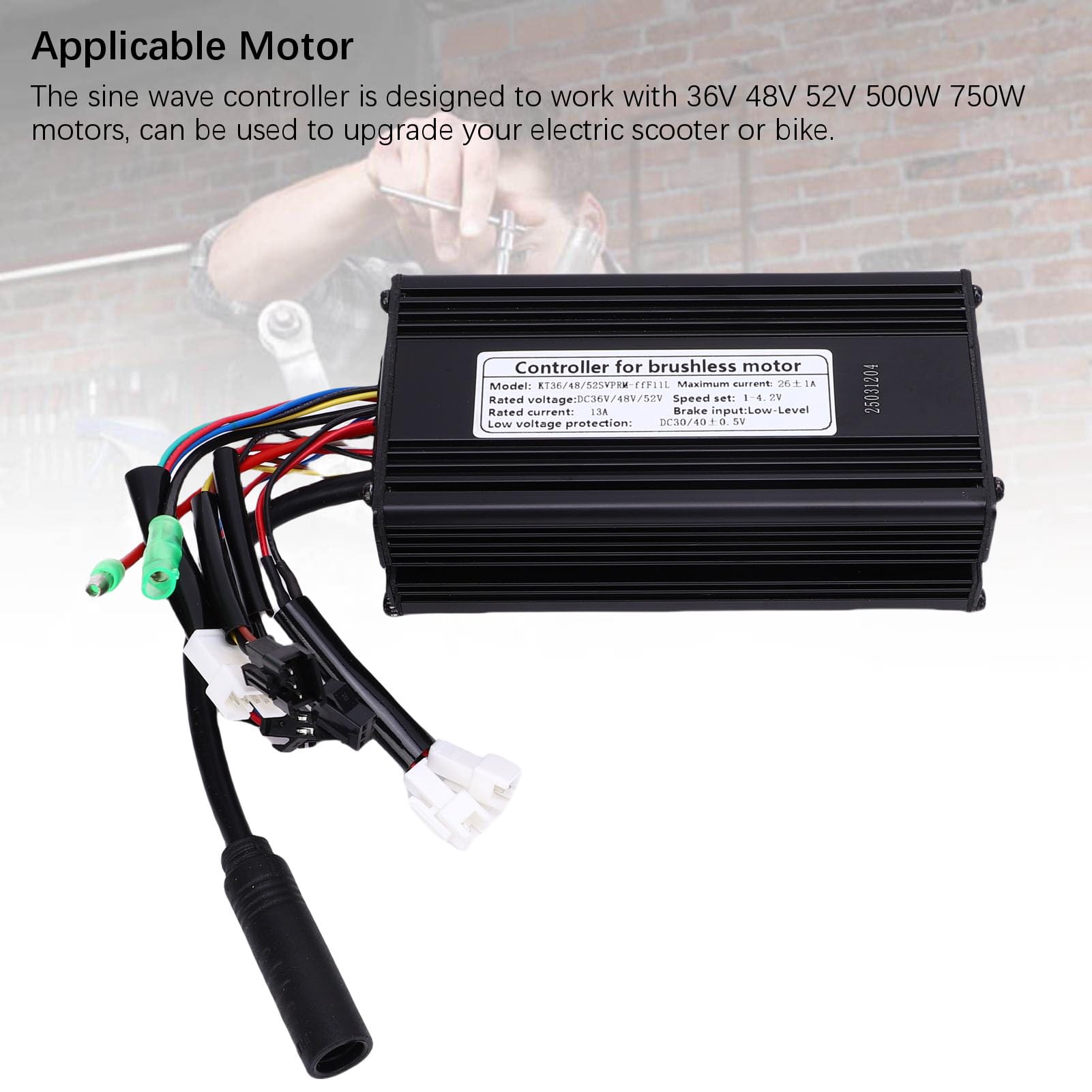 Buachois Contrôleur Moteur 9 Tubes 26A Onde sinusoïdale avec connecteur SM, pour Moteurs 36V 48V 52V 500W 750W, contrôleur vélo électrique Trottinette électrique