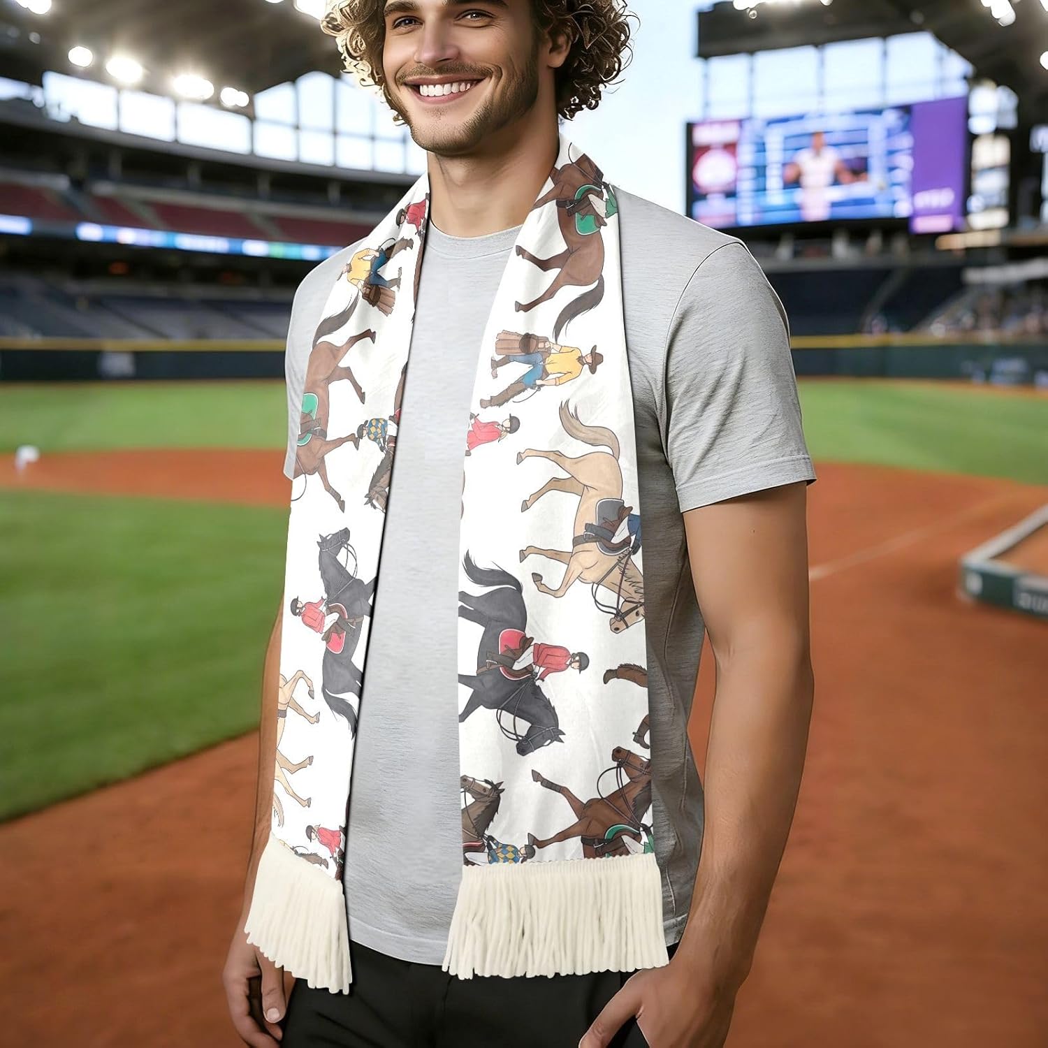 CHIFIGNO Horse Rider Sports Fan Scarf Towel, Soft Absorbent Polyester Scarf for Soccer Games, Quick Dry Cheering Banner