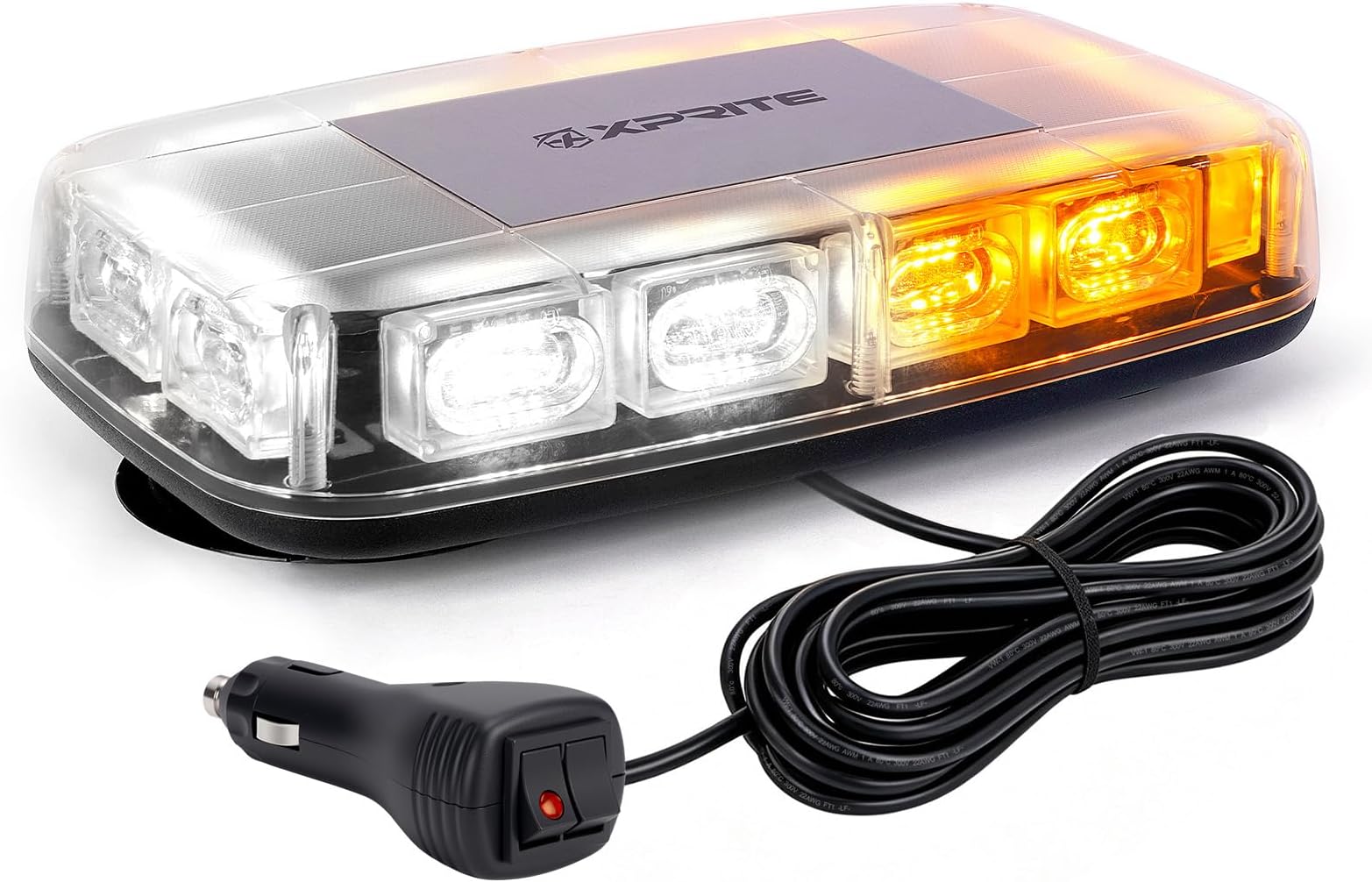 Xprite Upgraded 12" 72LED Rooftop Mini Strobe Lights, Emergency Safety Flashing Beacon Light bar with Magnetic Base for 12V-24V Construction Vehicles, Trucks, Snow Plow, Postal Car (Amber/White)