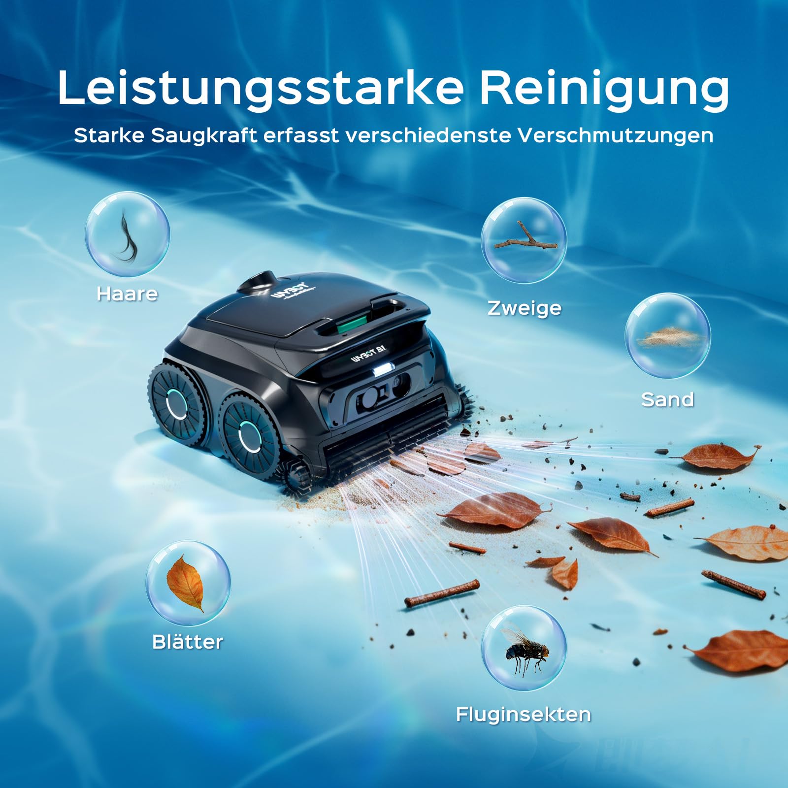 (2026 Neu) WYBOT B1 Poolroboter Akku Für Wand Und Boden, Kabelloser Poolroboter Mit 120 Min Laufzeit, App-Steuerung, Zwei Seitenbürsten, Leichter Intelligenter, Für Inground- Und Aufstellpools Schwarz