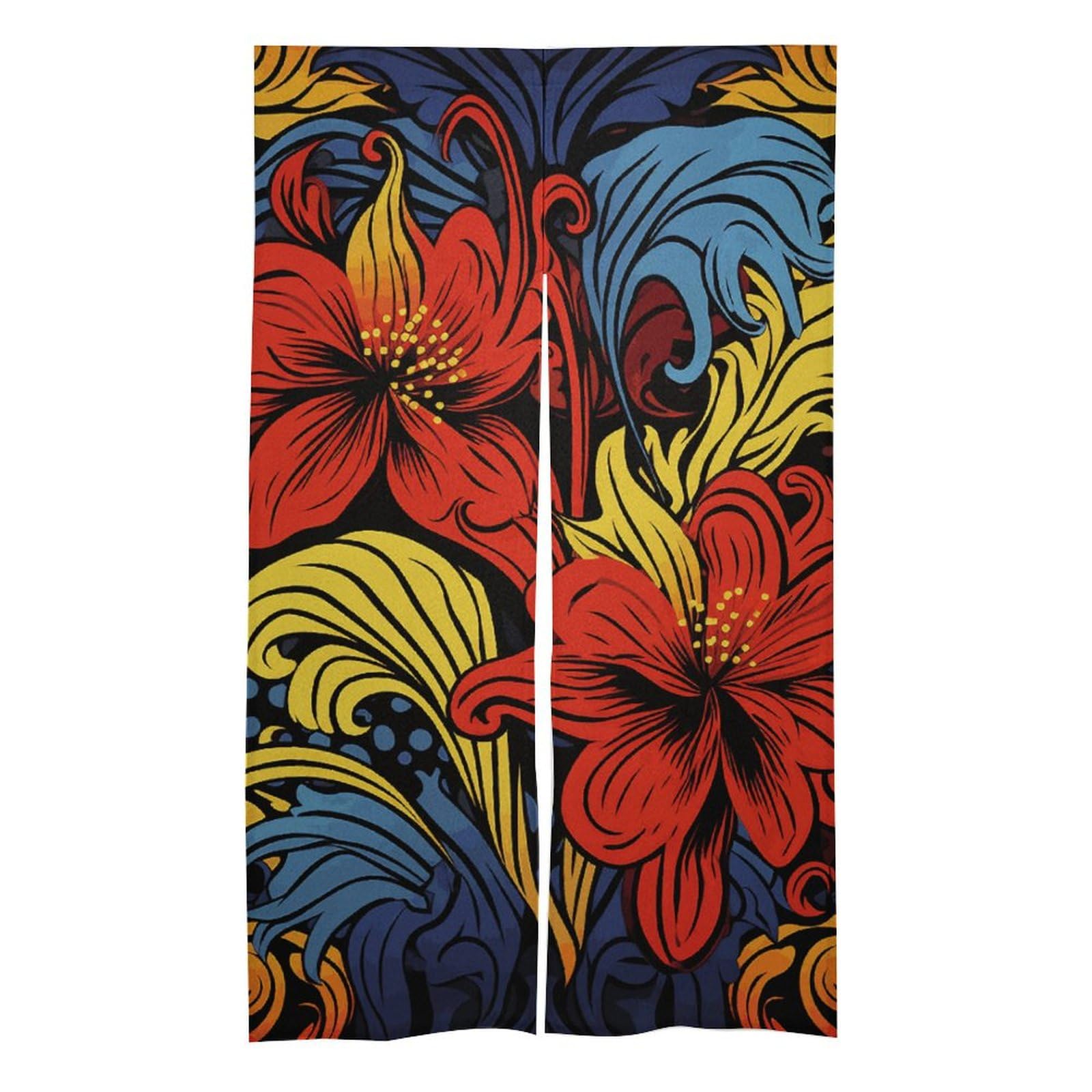 Rideau de porte occultant rouge jaune 145x43cm pour entrée