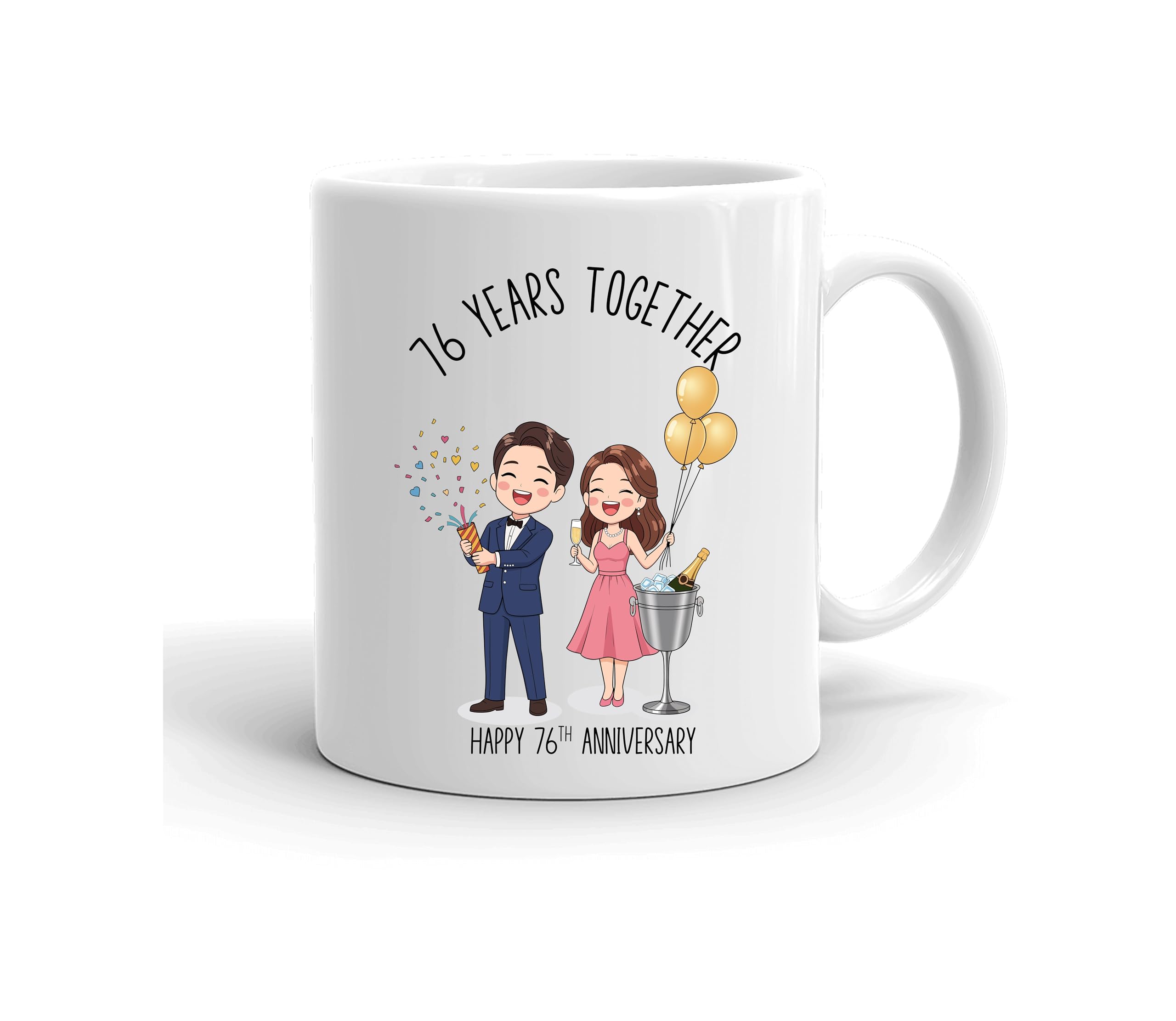 VIROSA 76 Year Anniversary Mug – 11oz Ceramic Coffee Mug Gift for Husband, Wife, Couples – First Wedding Anniversary Present Idea, Funny Romantic Keepsake