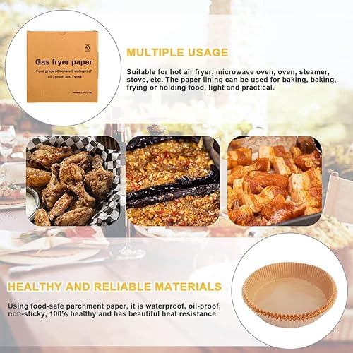Miniatura 5 de 100 forros de papel para freidora de aire – Forro de papel desechable para freidora de aire de 6.3 pulgadas, forros desechables para freidora de